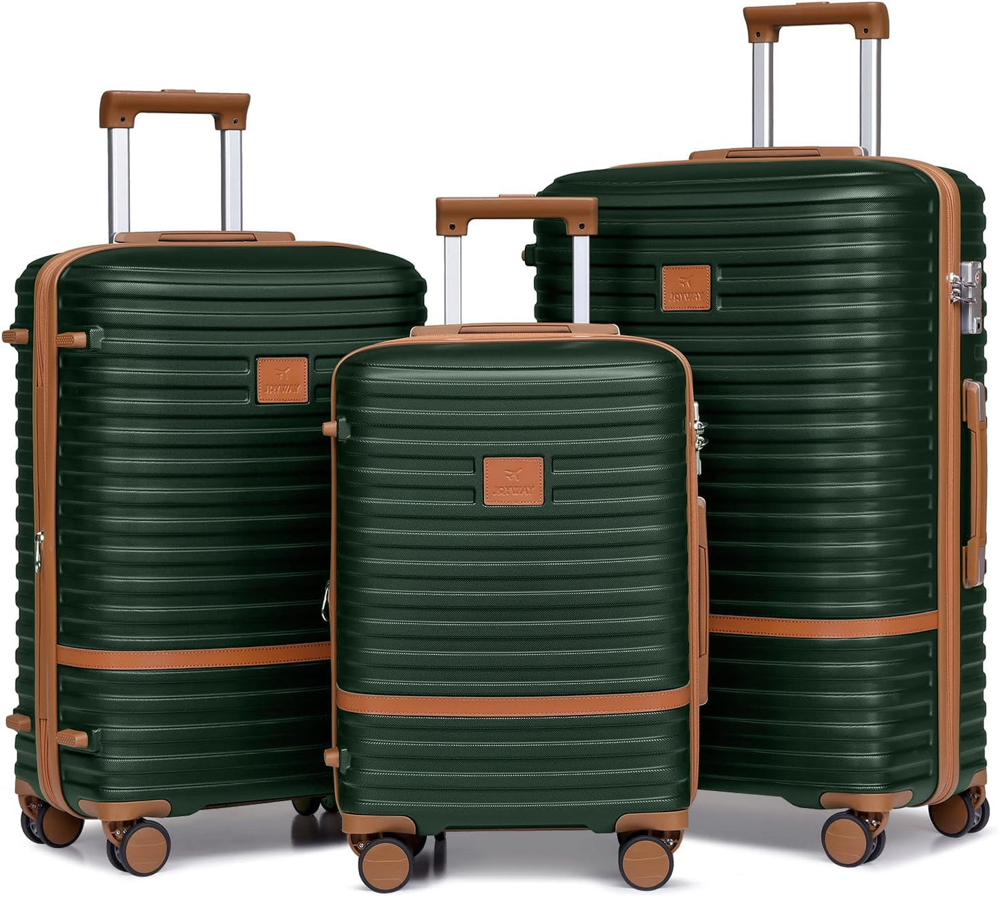 Joyway Luggage Set 3 Piece Suitcase Sets with Spinner Wheel,Lightweight Hardside Expandable Travel Laggage with TSA Lock (20/24/28 Green brown NEW, TR008