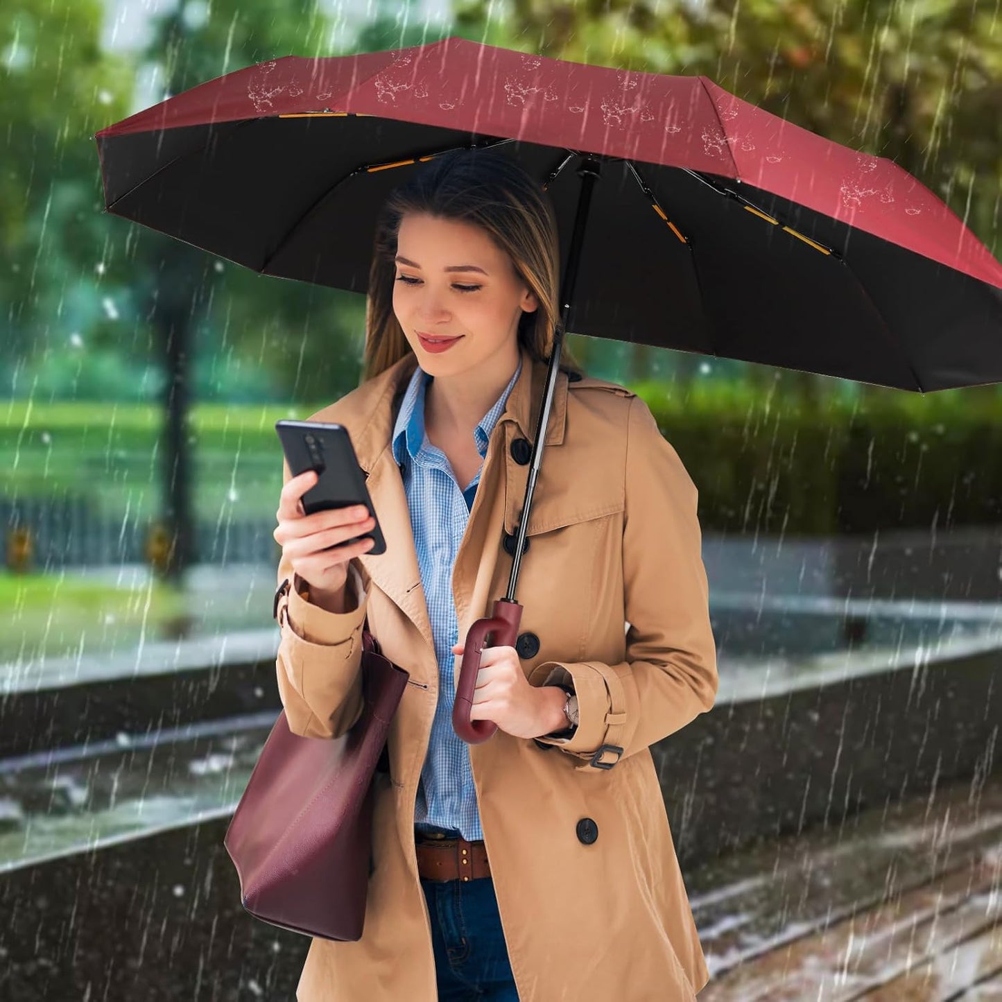 Folding & Inverted Umbrella, Outdoor Travel Umbrella, 46 Inch Portable Reverse Folding Umbrella，Windproof Folding Umbrella for Men and Women