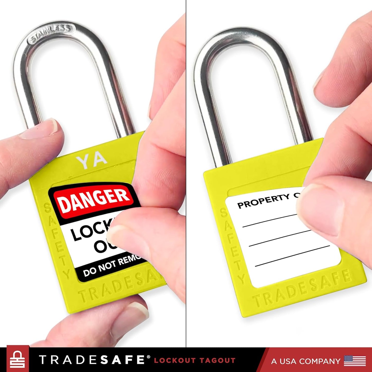 TRADESAFE Lockout Tagout Lock Sets, 10 Yellow Keyed Alike Unlimited Grouping Safety Padlocks, 2 Keys Per Lock, OSHA Compliant Loto Locks, for Lock Out Tag Out Kits