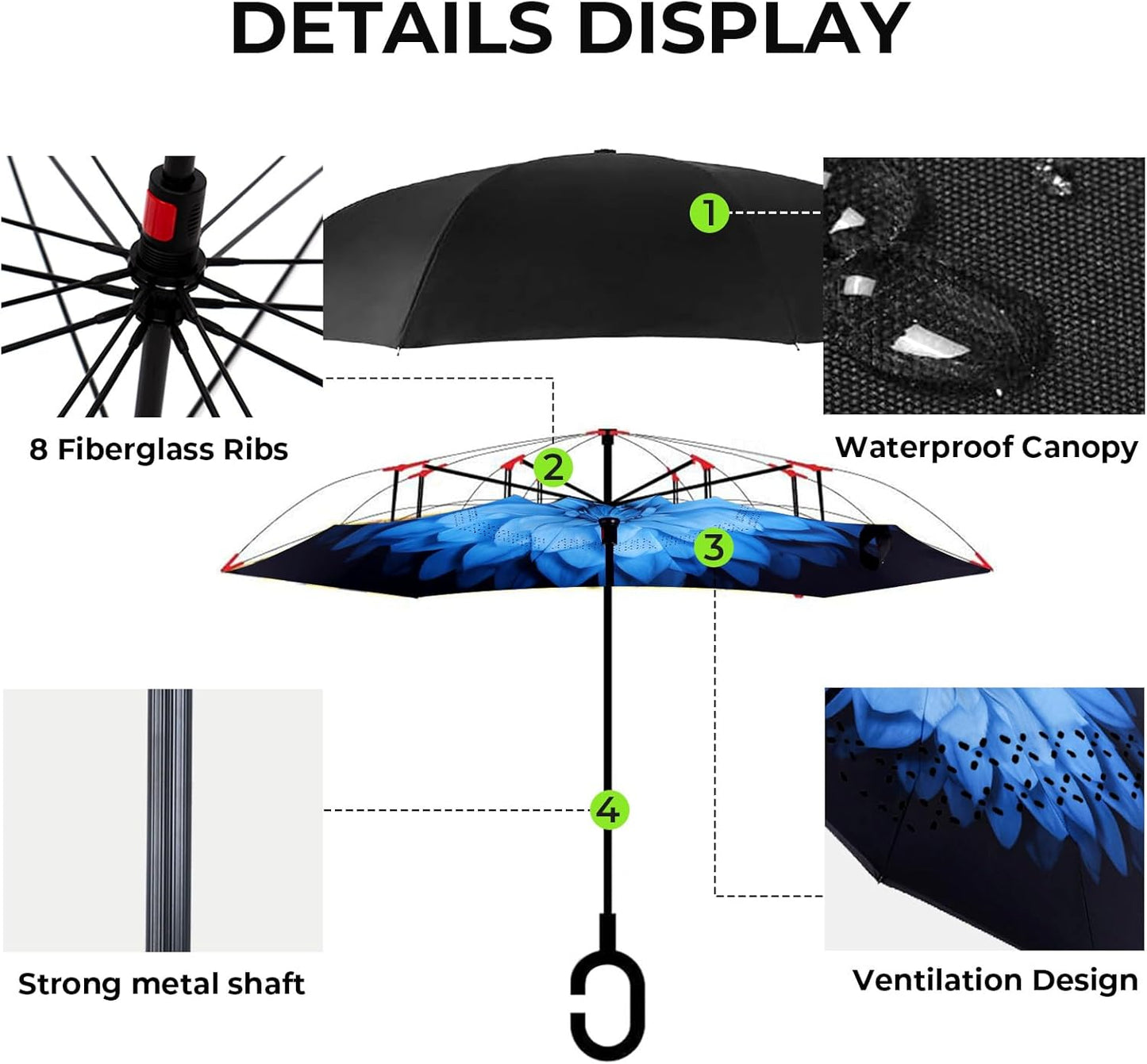 LLanxiry Windproof Inverted Umbrella, Large Reverse Umbrellas for Rain with C-shaped Handle Big Upside Down Inside Out Umbrella for Women & Men