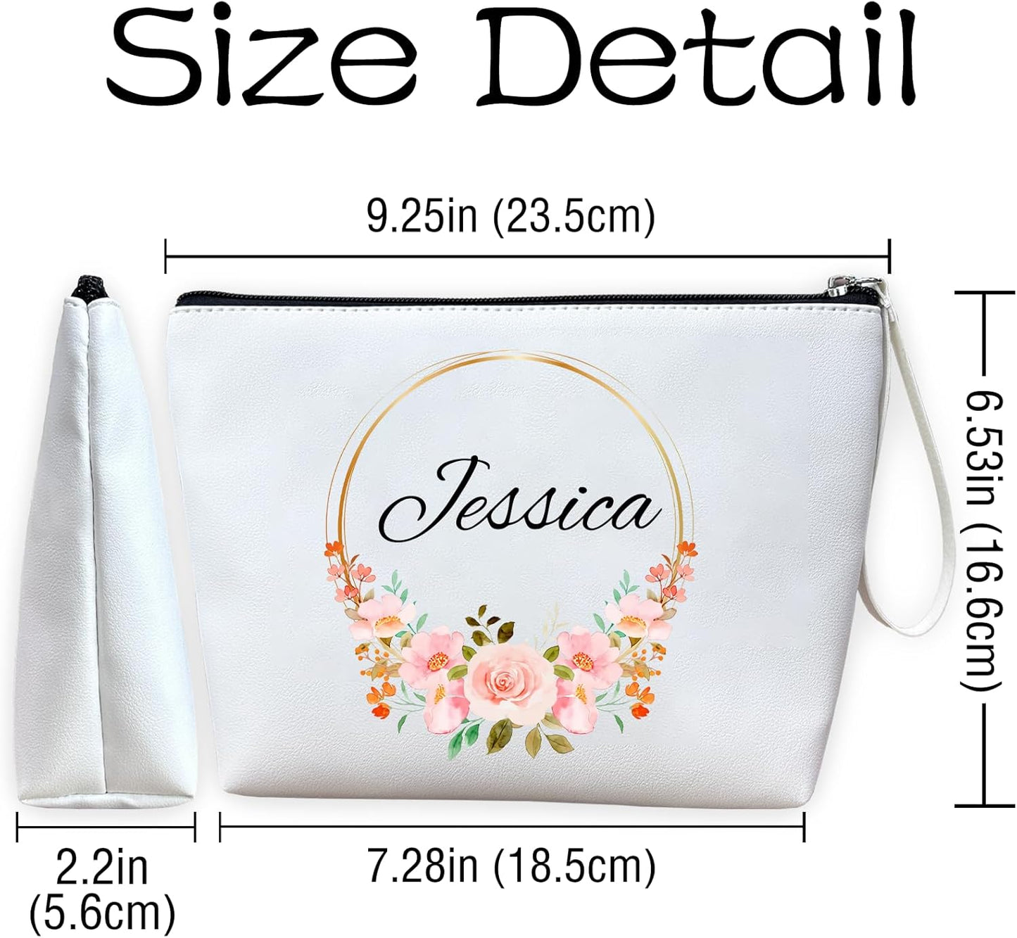 ubmpj Personalized Makeup Bag PU Leather Waterproof Custom Monogrammed Cosmetic Bag with Inner Pocket Gift for Wedding Birthday Christmas Bride Bridesmaid Friends