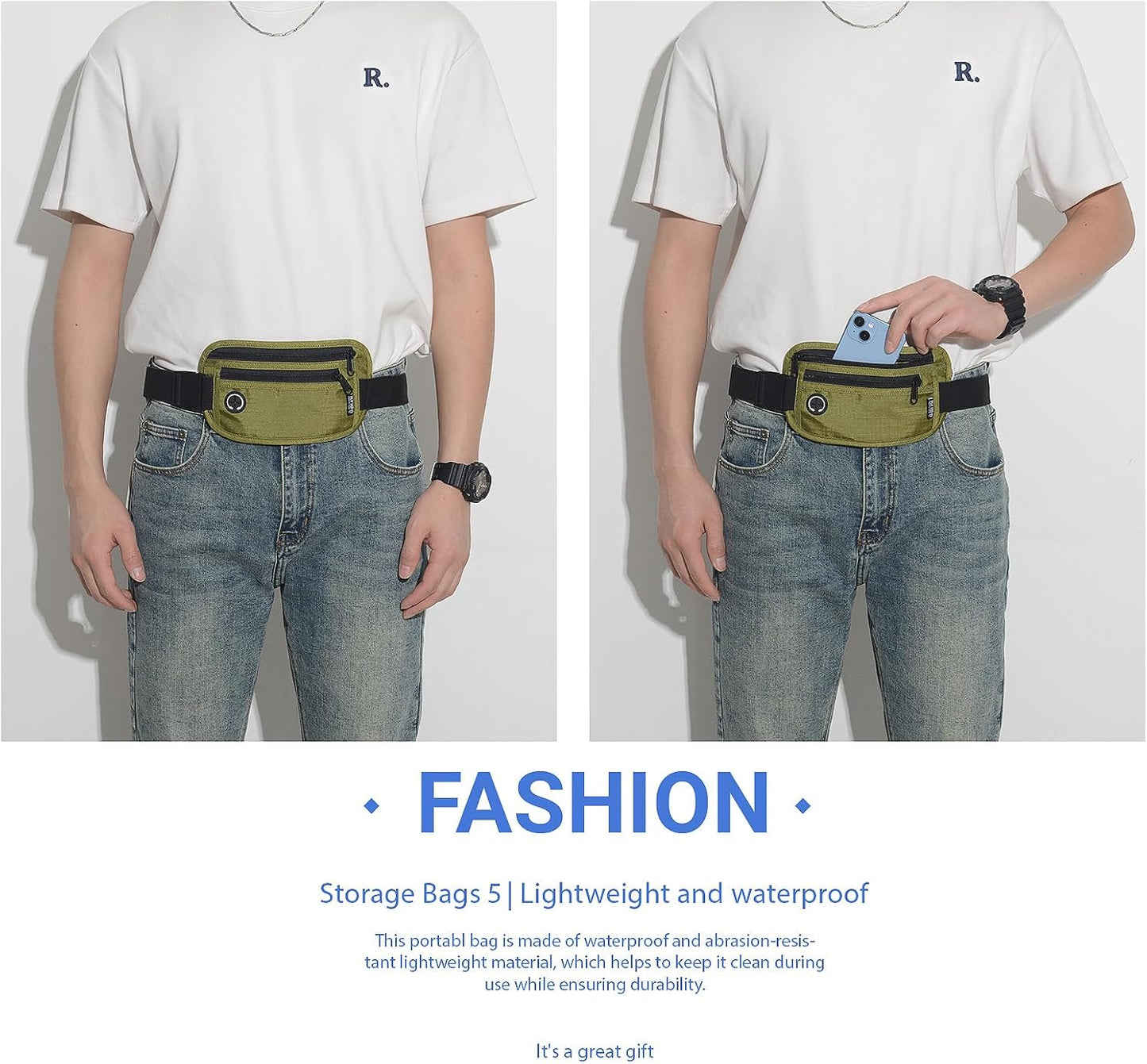 Slim RFID Blocking Money Belt for Travel - Anti-Theft Hidden Passport Holder Waist Wallet with Secure Pouch for Cash, Credit Cards & Phone Safe (Olive-green)