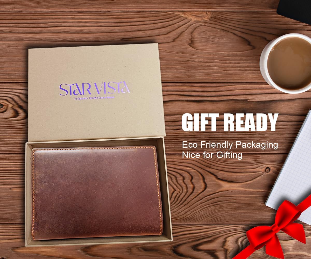 STAR VISTA Phoenix Leather Passport Holder, Full Grain Leather Travel Wallet- Slim, Bifold, RFID Blocking, ID Window, Coin Pocket, Card Slots, SIM Slots