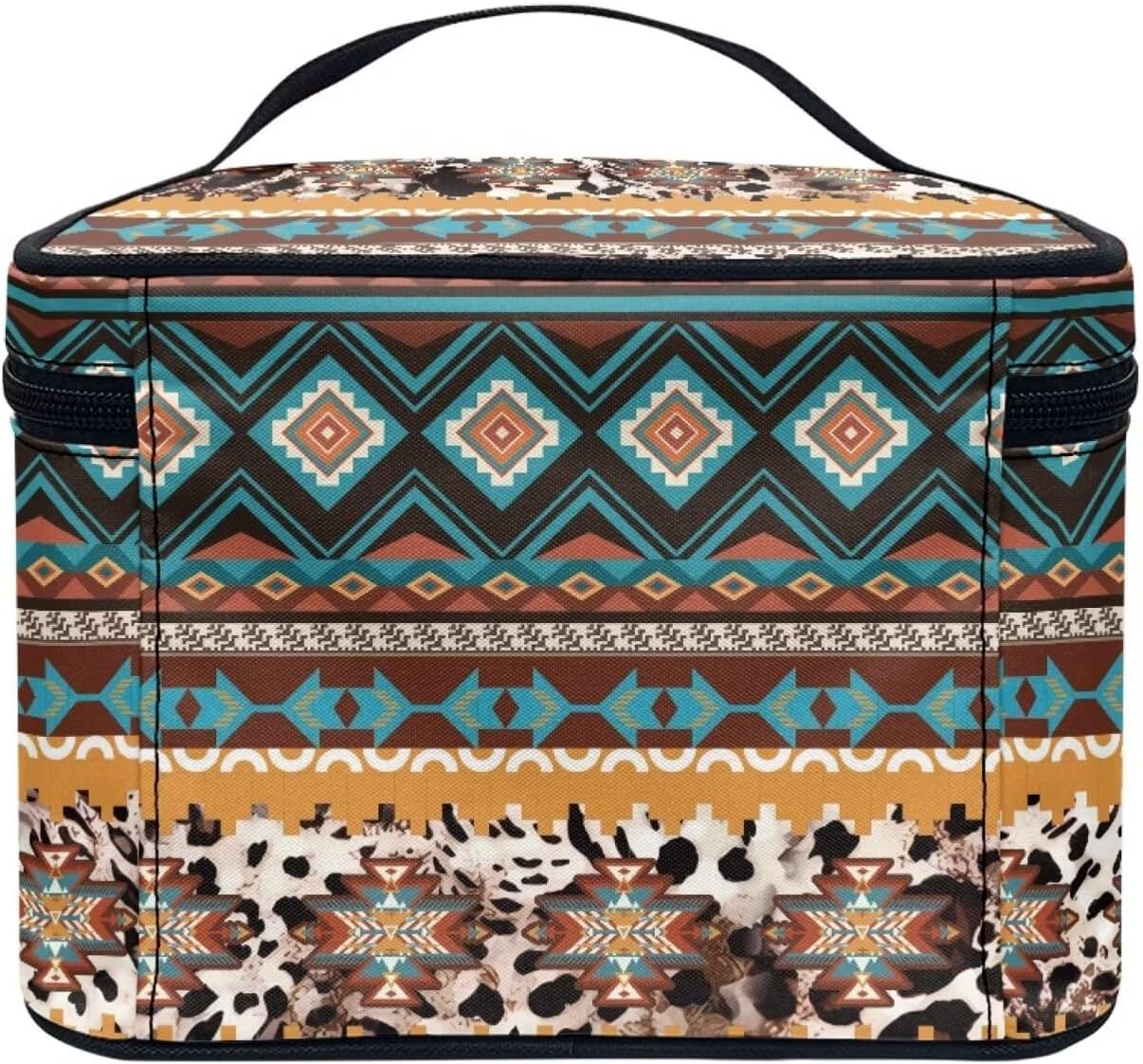 JoyLamoria Tote Bag Large Capacity Cosmetic Bag Toiletry Bag Case Zipper Closure Makeup Bag, Aztec Southwestern Leopard Print