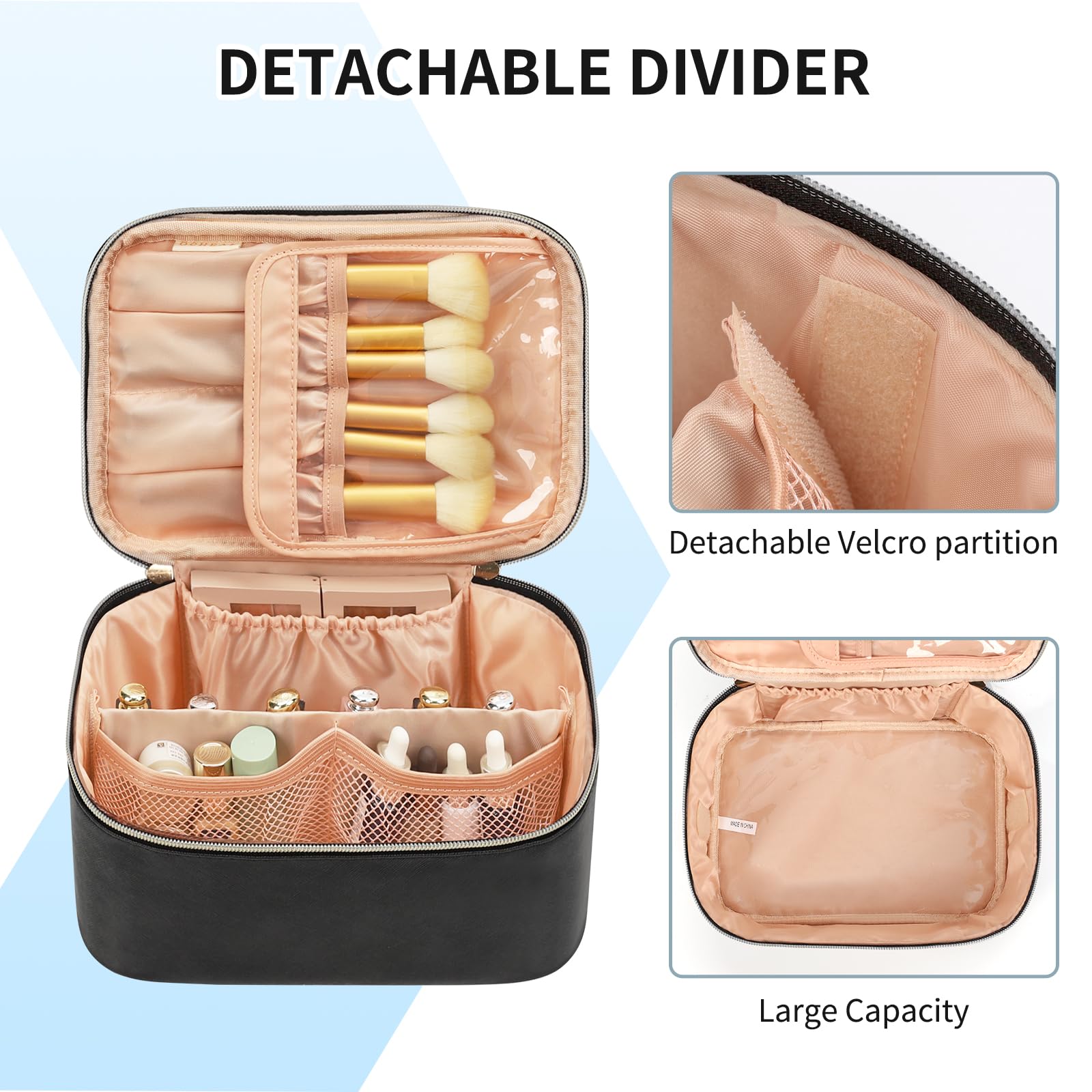 OCHEAL Makeup Bag, Portable Cosmetic Bag Black Make up Case Toiletry Bag