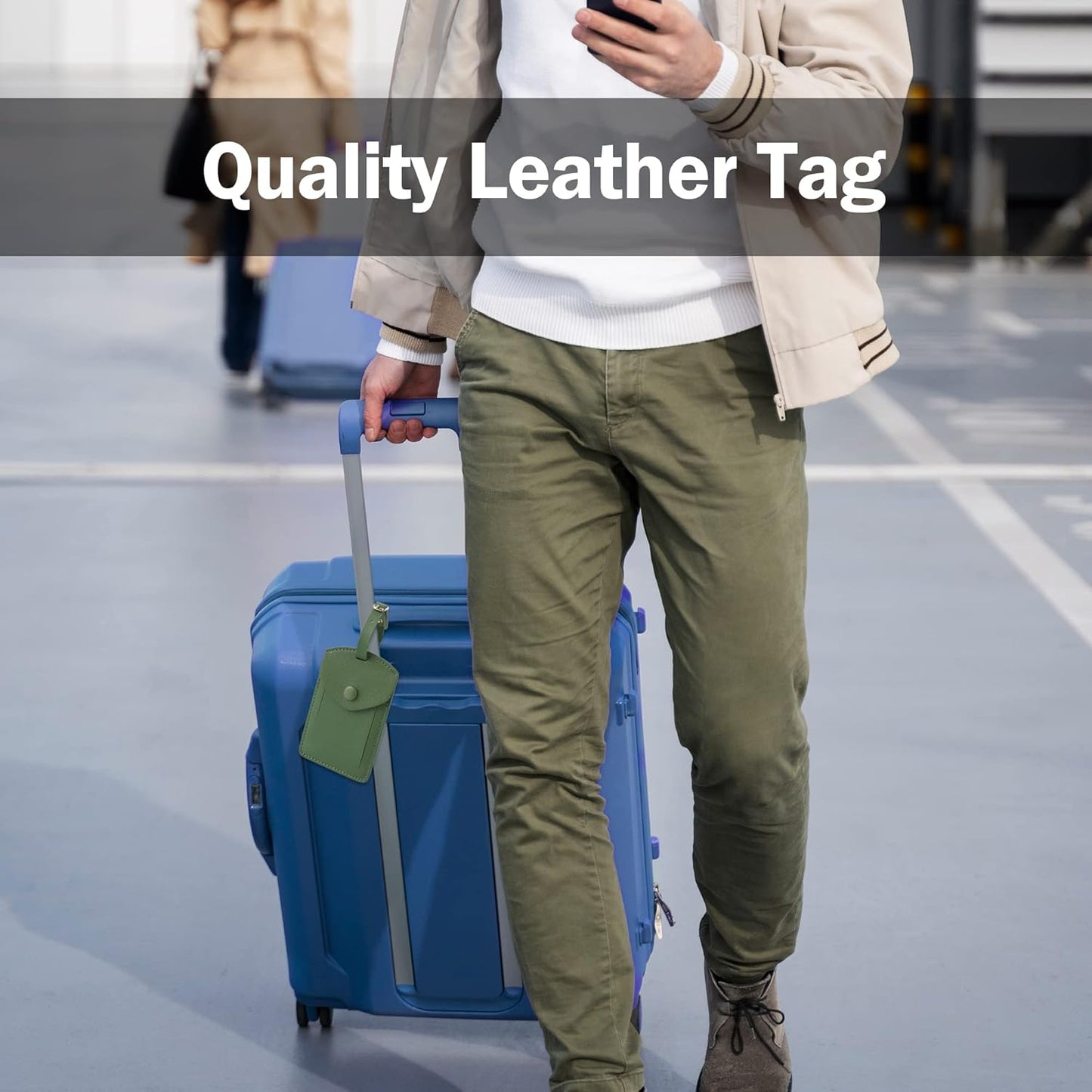 Kevancho Leather Luggage Tags for Men Women, Suitcase Labels Baggage Bag Tag ID Tags with Full Back Privacy Cover for Cruise Ships, Travel Accessories Tags Set of 2 PCS (Green)