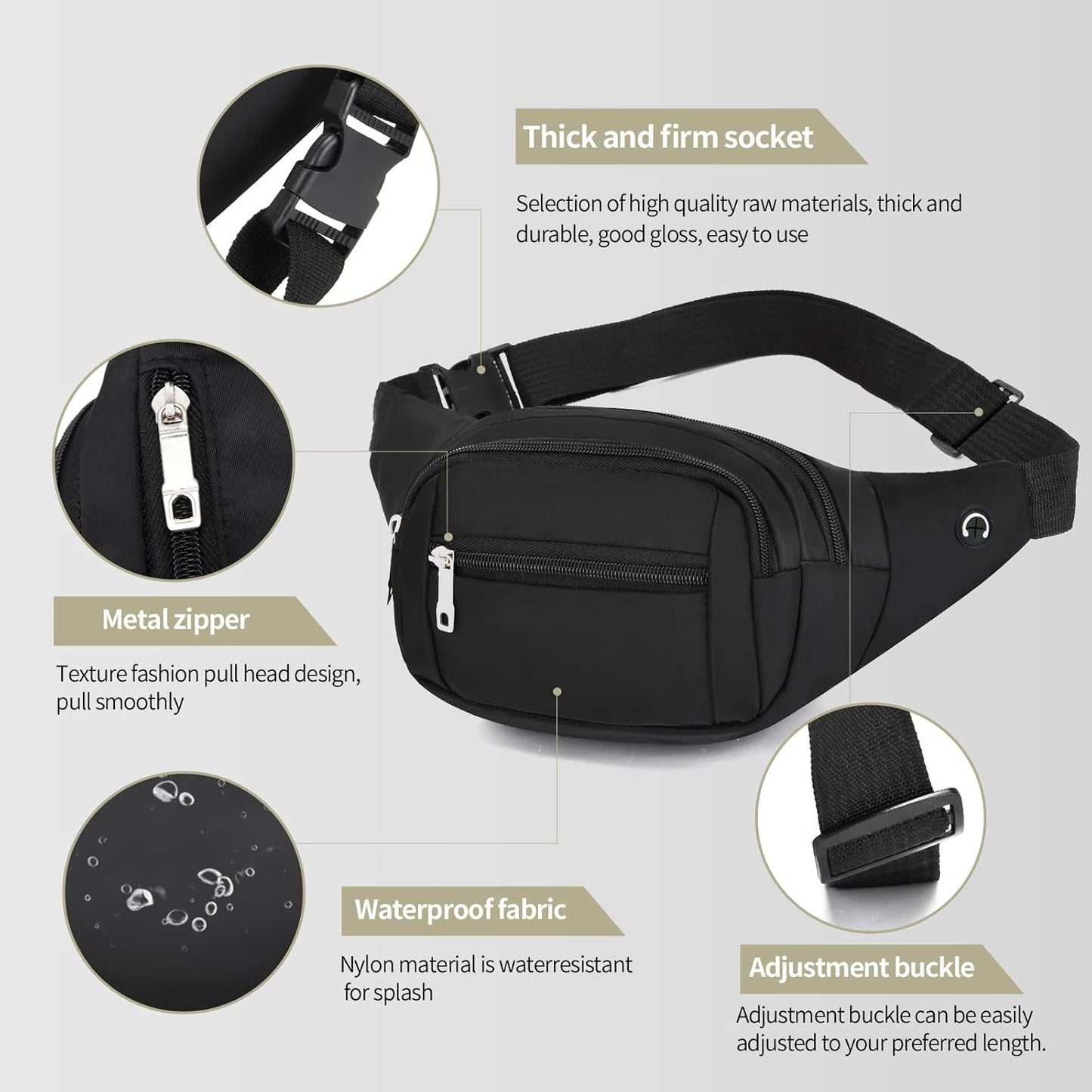 DAITET Crossbody Fanny Pack for Men&Women,Large Waist Bag & Hip Bum Bag with Adjustable Strap for