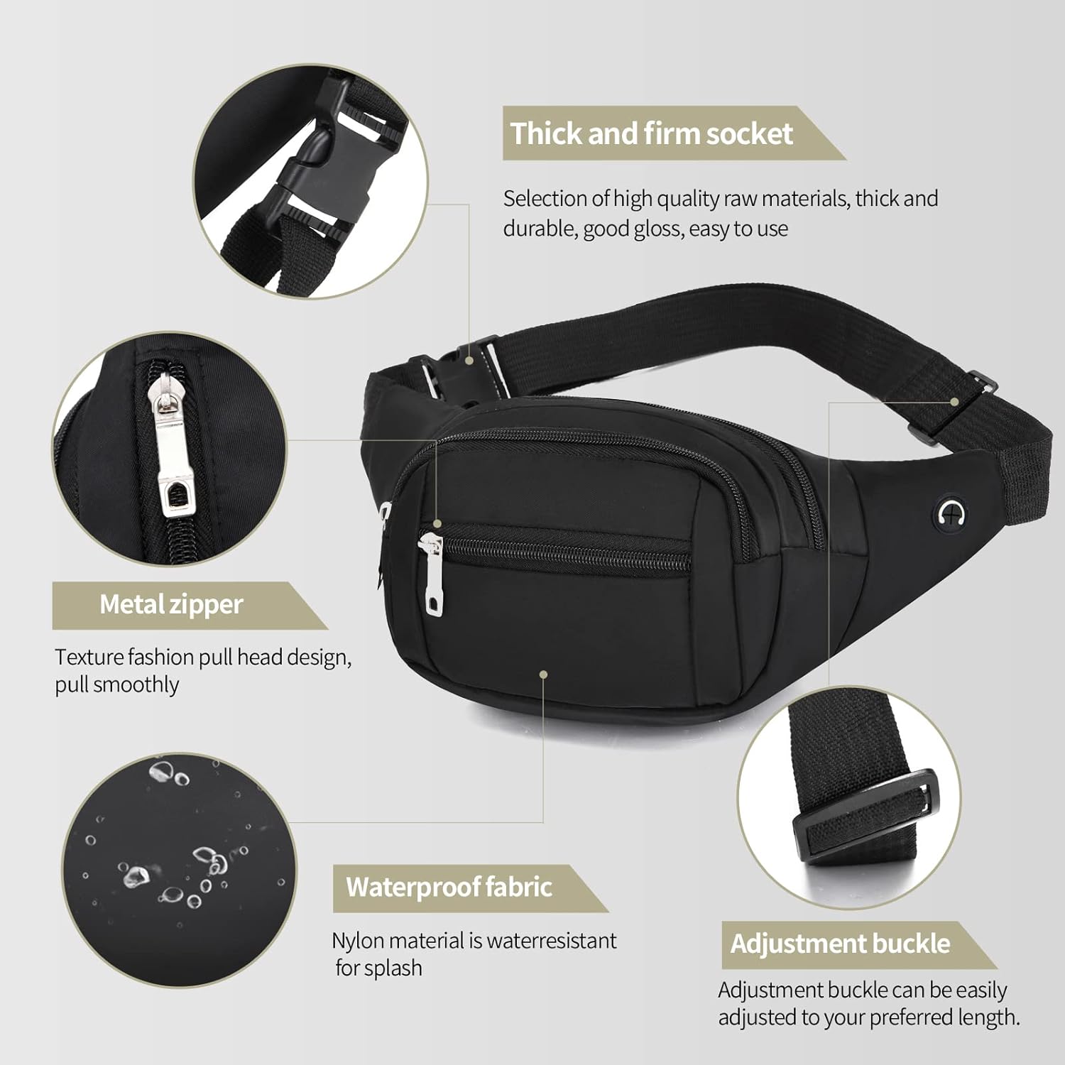 DAITET Crossbody Fanny Pack for Men&Women,Large Waist Bag & Hip Bum Bag with Adjustable Strap for