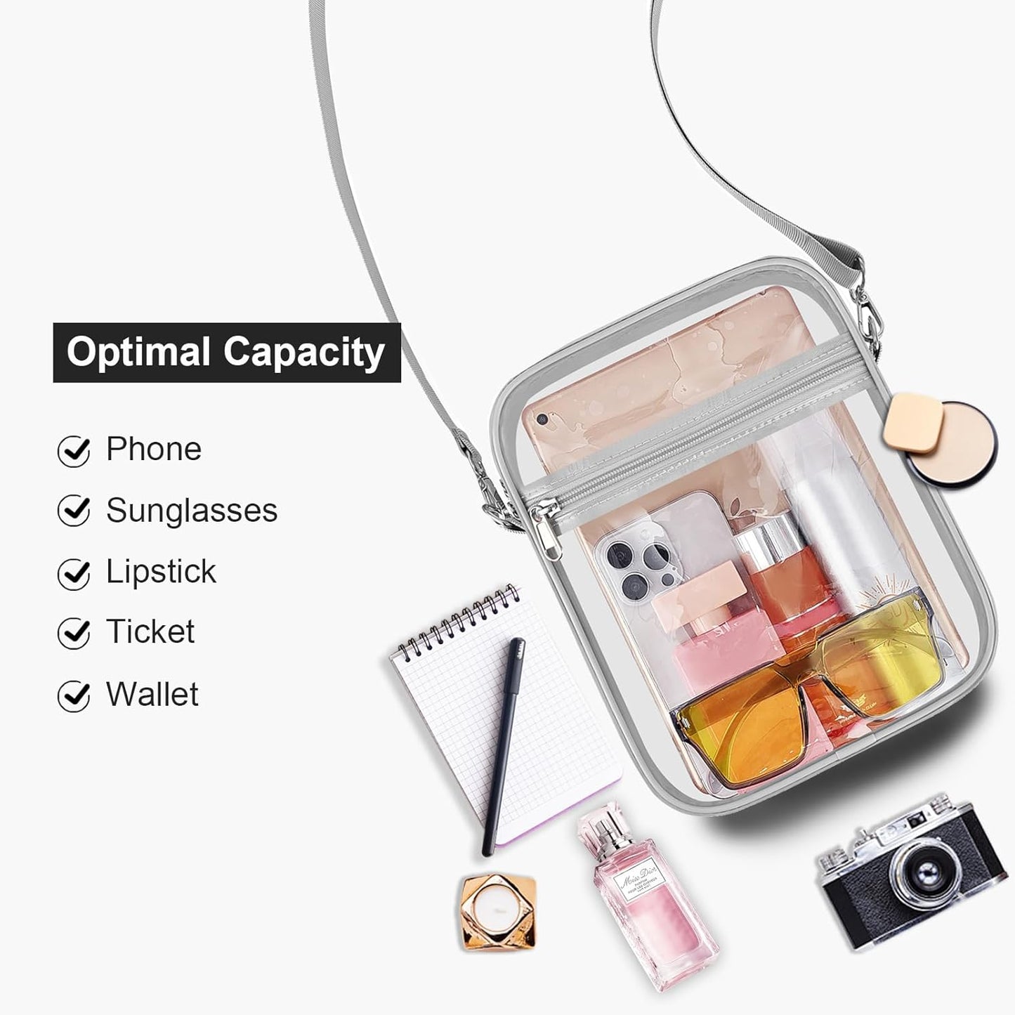 USPECLARE Clear Purse Stadium Transparent Messenger Bag Stadium Approved for Men and Women Clear CrossBody Bag
