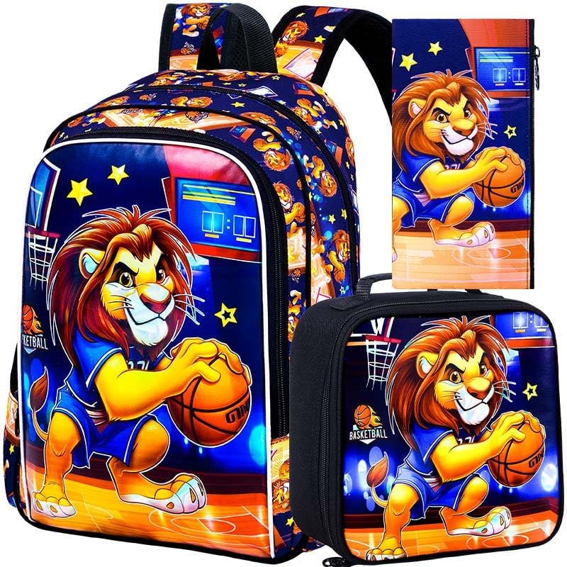 3PCS Dinosaur Backpack for Boys, 16 Inch Kids Water Resistant Preschool Elementary Kindergarten Bookbags and Lunch Box