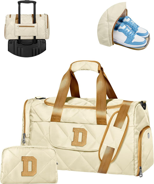 Teen Girl Gifts Trendy Stuff, Initial Duffle Bag for 13 14 15 16 17 18 19 Year Old Girls, Birthday Gift Idea, Quilted Dance Bag, Gymnastics Bag, Gifts for Daughter, Granddaughter, Niece