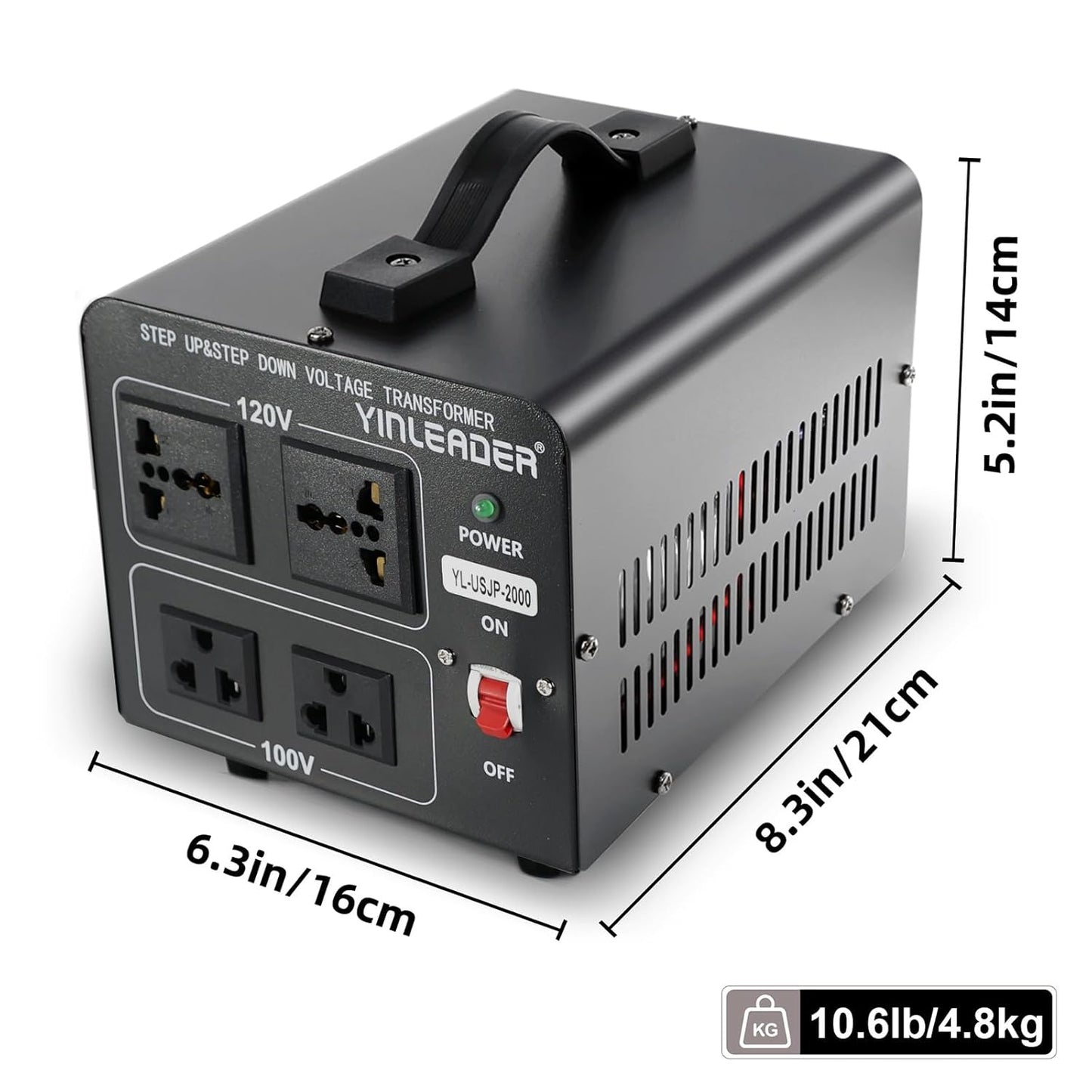 Yinleader 2000W Convert 120V to 100V or 100V to 120V Step Up/Down Voltage Transformer Perfect for Japanese High-Power Devices in US