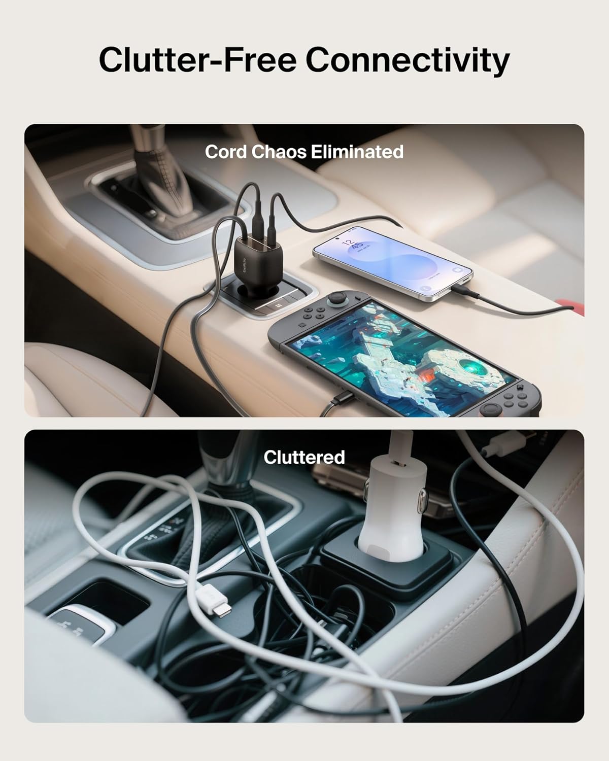 Belkin USB C Car Charger 75W w/ 30in Retractable USB C Cable - iPhone Charger, Compatible with iPhone 17 & 16 Series, Galaxy S25 Series, AirPods, Tablet, MacBook, Chromebook, etc. - Travel Essentials