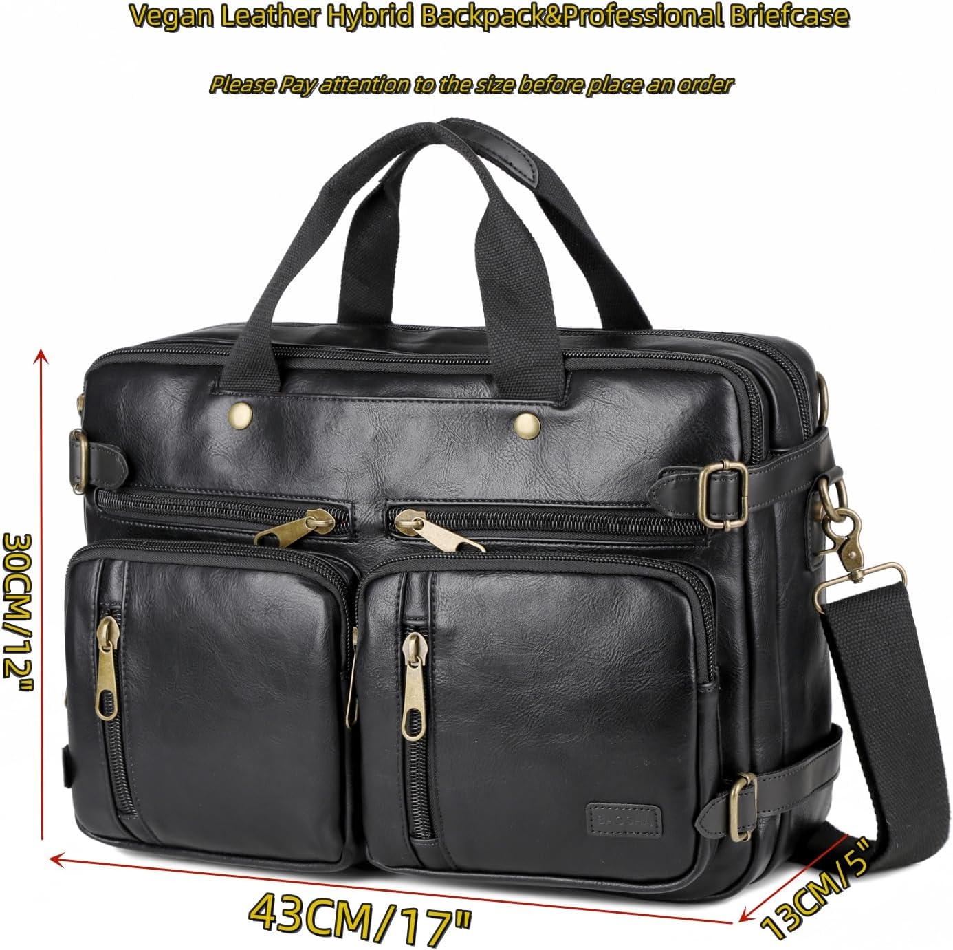Men Vegan Leather Briefcase Backpack Hybrid 17 Inch Laptop Bag Case Business Messenger bag HB-22