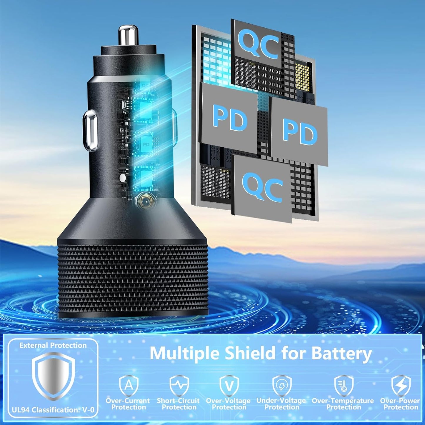 Car Charger USB C, Rombica 2Pack 4-Port 90W Dual USB-C&USB-A Car Power Cigarette Lighter Adapter PD/QC3.0 Type C Fast Car Charging for iPhone 17 17 Pro Max 16 15 14 13 12 11/Galaxy S25 S24/Pixel/iPad