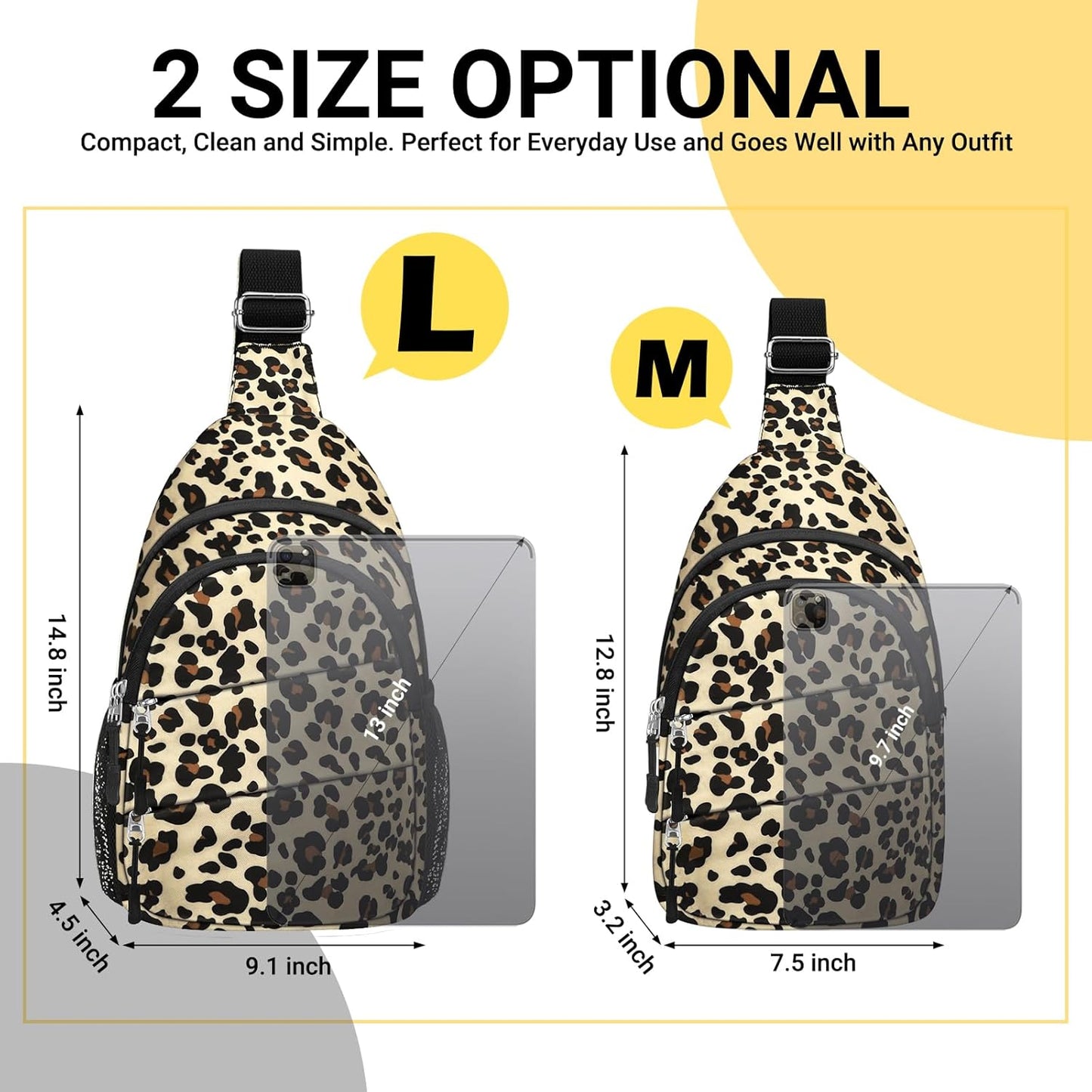 Crossbody Bags for Women, Sling Bag for Men, Small Hiking Backpack Anti Theft Lightweight for Outdoors Travel (M, Leopard）