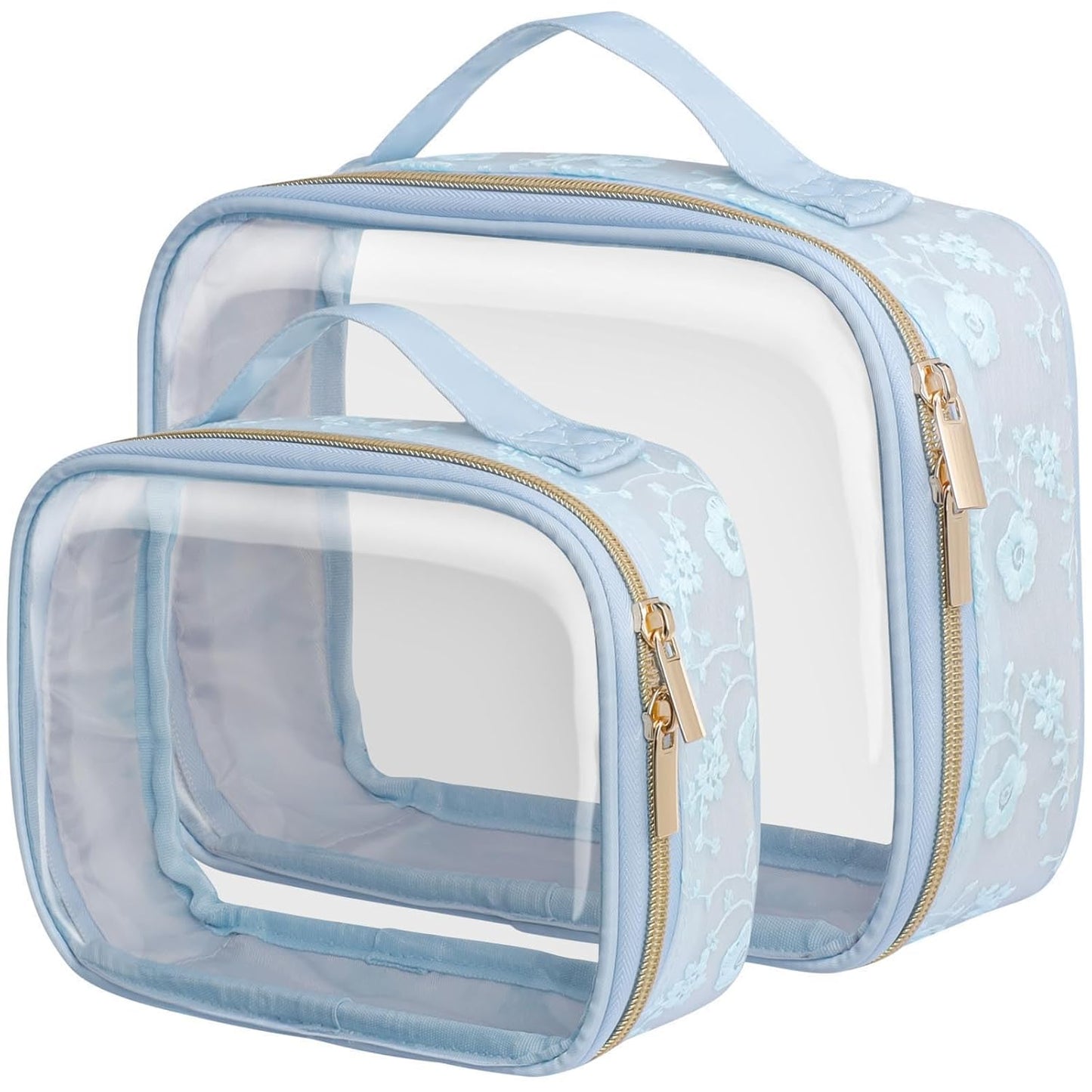 PACKISM Floral Texture Lace TSA Approved Toiletry Bag - 180° Large Opening Clear Makeup Bags in 2