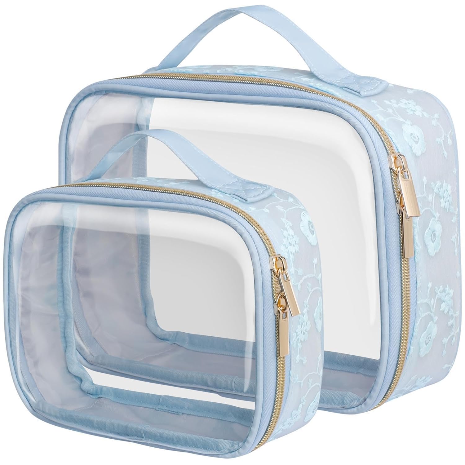 PACKISM Floral Texture Lace TSA Approved Toiletry Bag - 180° Large Opening Clear Makeup Bags in 2