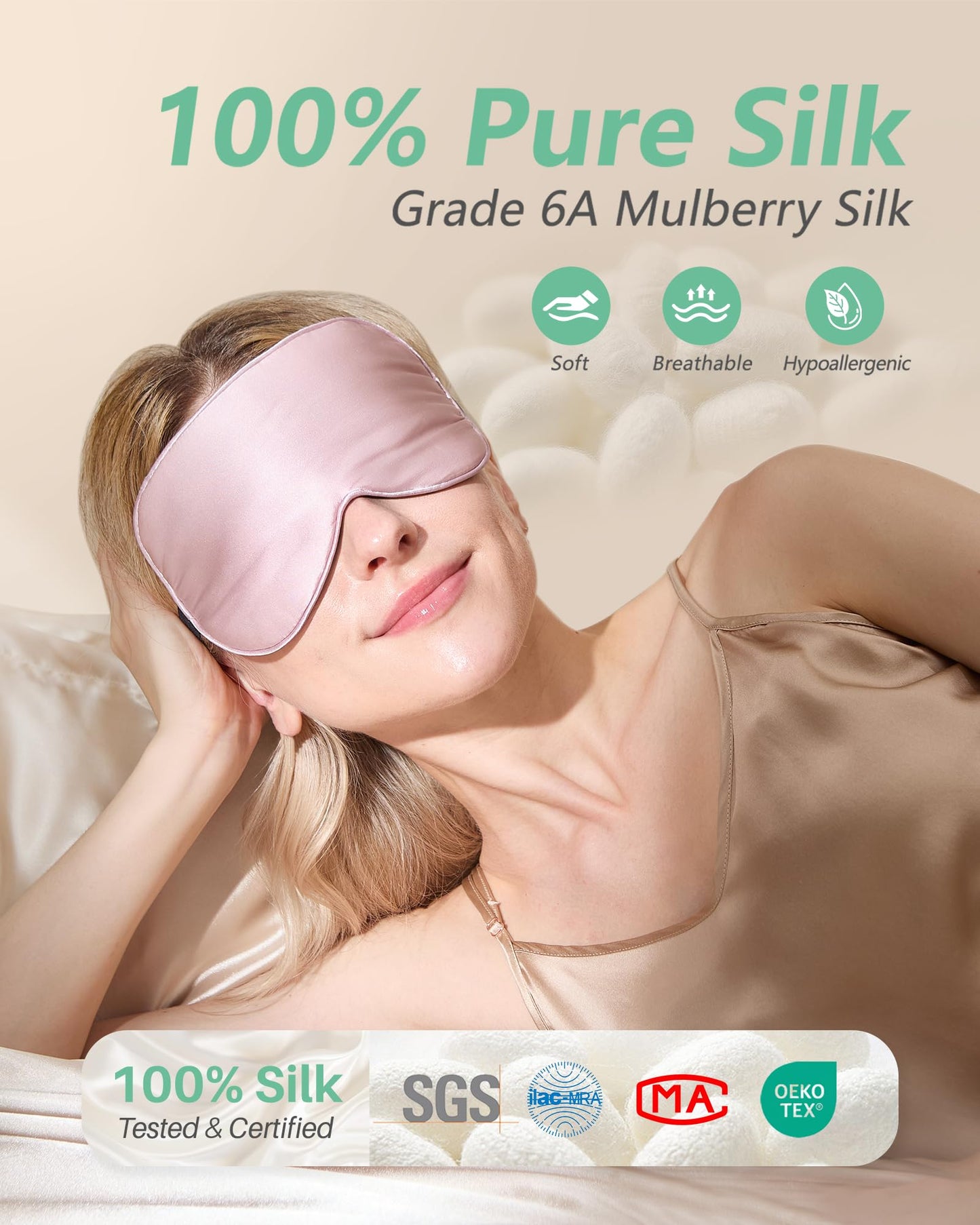 BeeVines 100% Mulberry Silk Sleep Mask, Light Blocking Eye Masks (2 Packs)