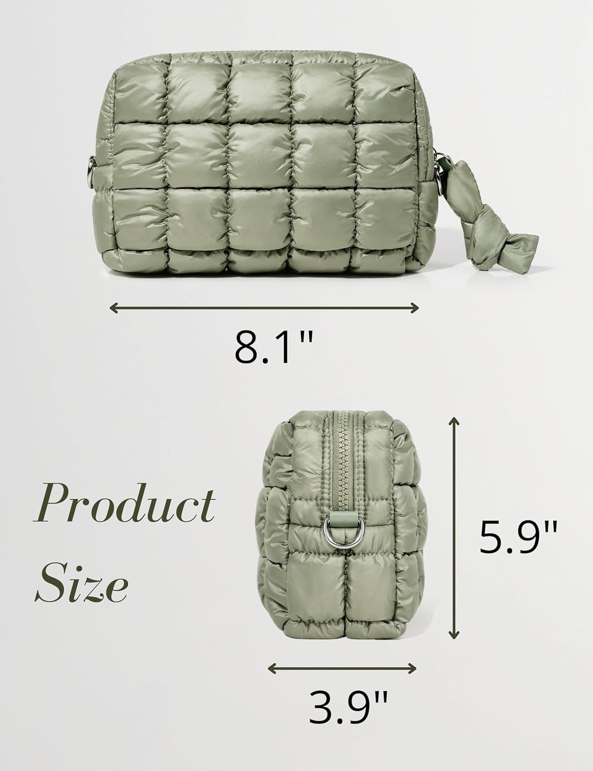 Yarnic Quilted Makeup Bag Cosmetic Bag, Travel Toiletry Bag for Women, Cute Makeup Bag Organizer Puffer Makeup Pouch (M, Sage Green)