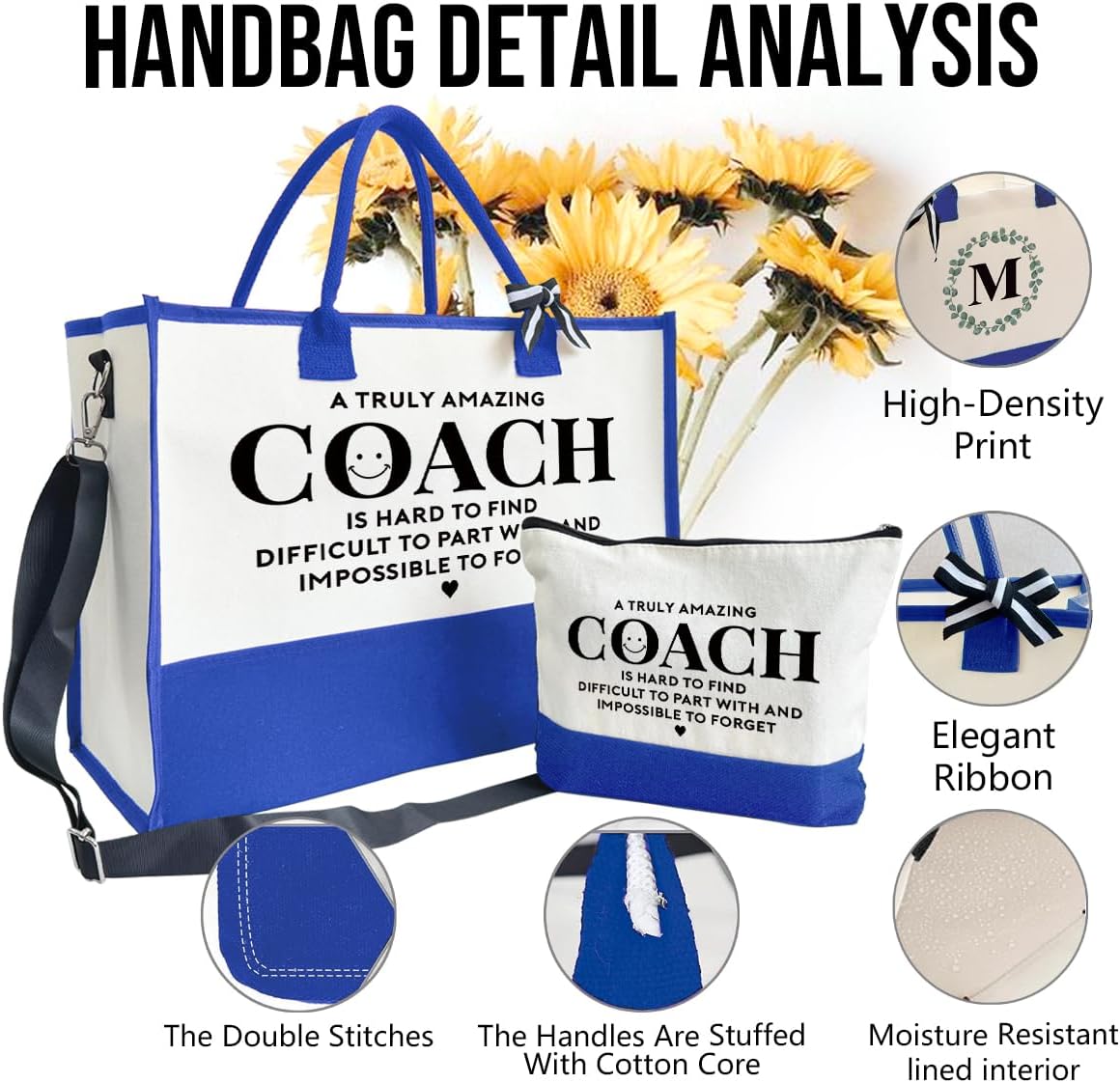 Amazing Coach Tote Bag, Women's Canvas Handbags, Shoulder Beach Bag, Thank You Gift for Female Coach, Gifts for Female Coaches, Canvas Tote Bag With Zipper, Makeup Bag G1