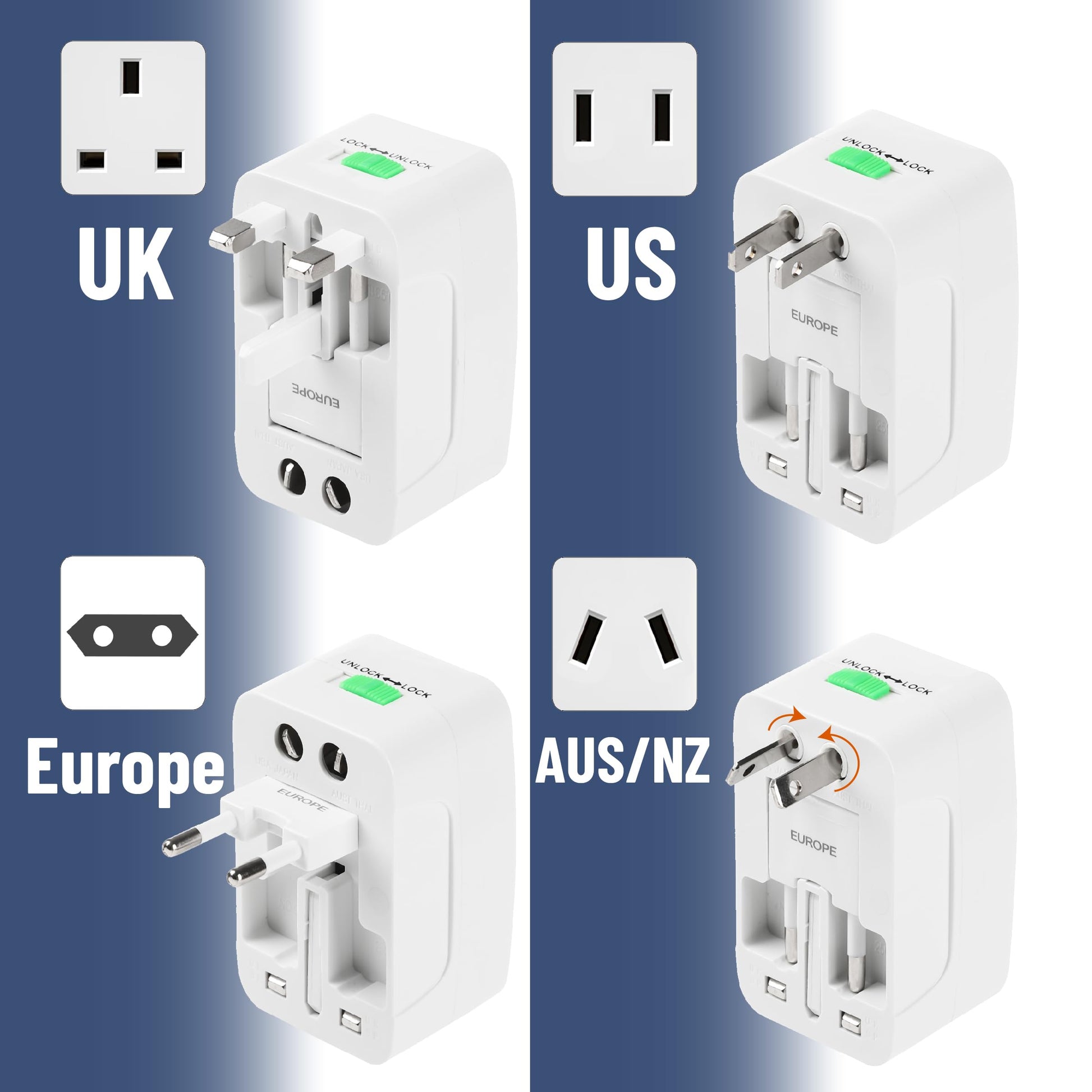 Bates- Universal Adapter for Travel, Compact International Power Adapter for USA, EU, UK
