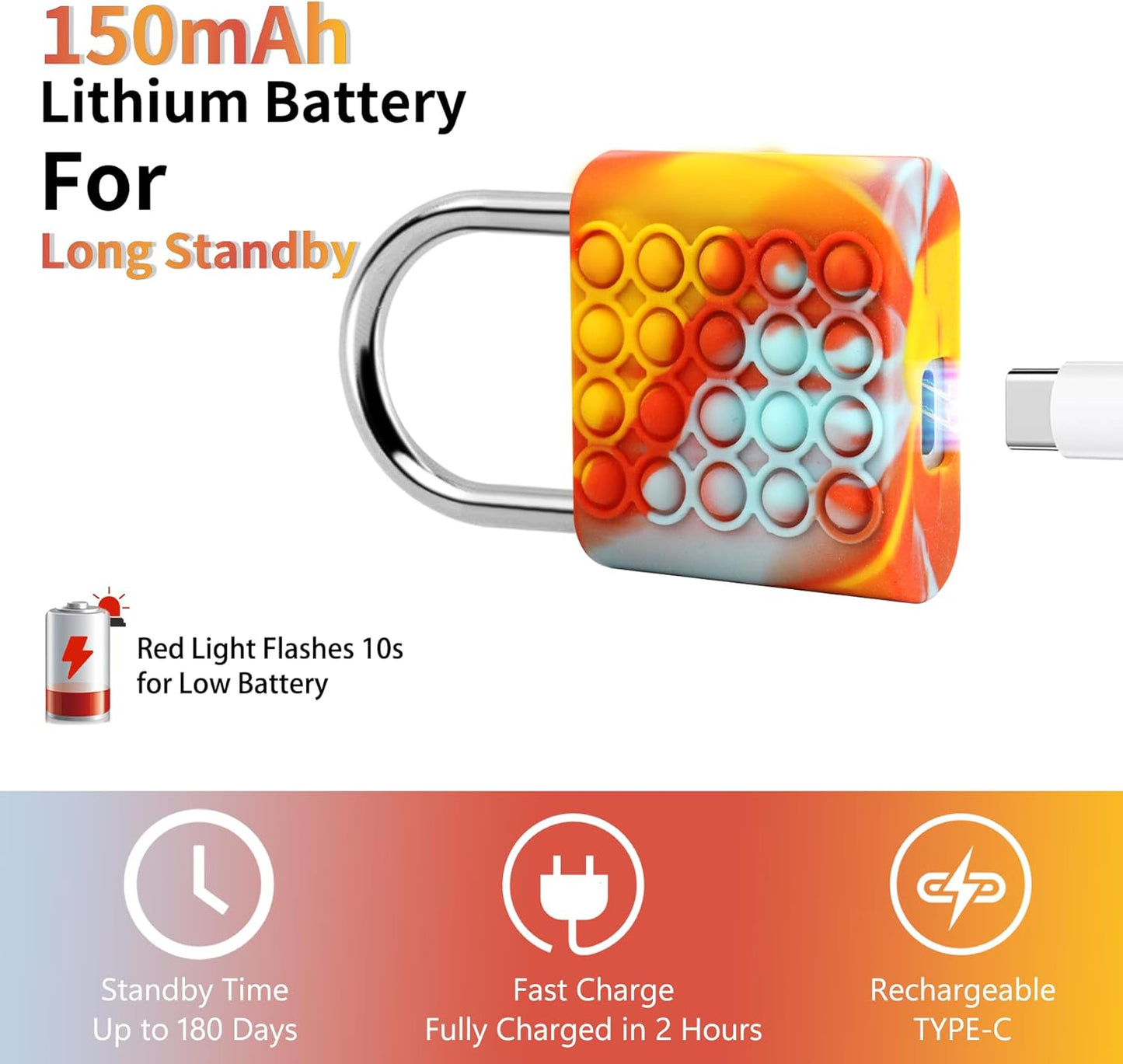 UMIKSMART Biometric Smart Lock, Keyless Fingerprint Padlock with USB Charging, Smart Lock Gift for Students, Gym Lockers, School Lockers, Luggage, Storage Boxes, Fences, Backpacks, Cabinets