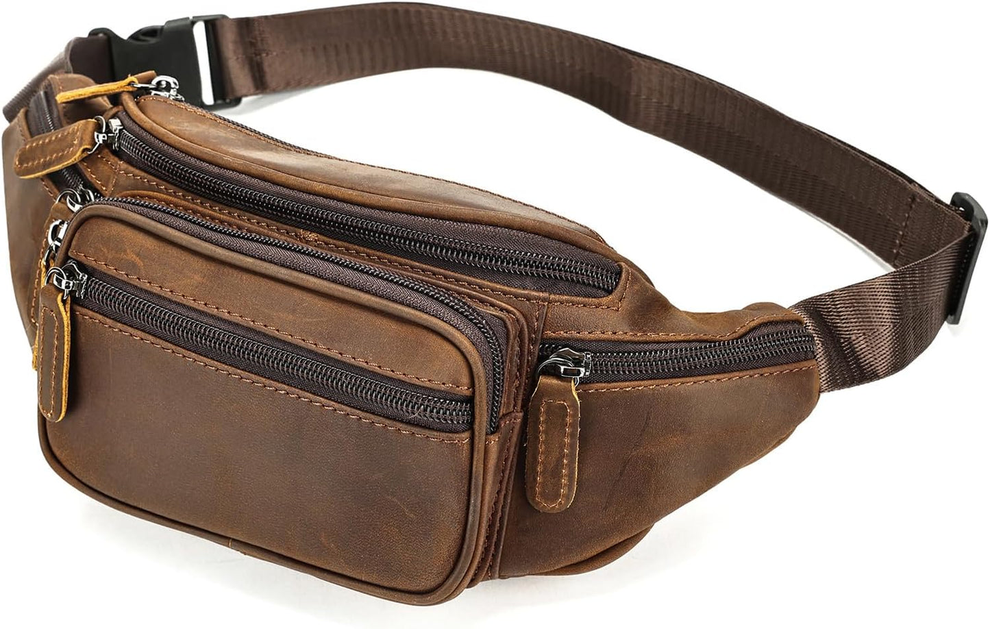Genuine Leather Fanny Pack Men Women Multi-Pockets sling Waist Bag For Travel Sports Hiking Cycling Fishing Running Crazycoffee Small