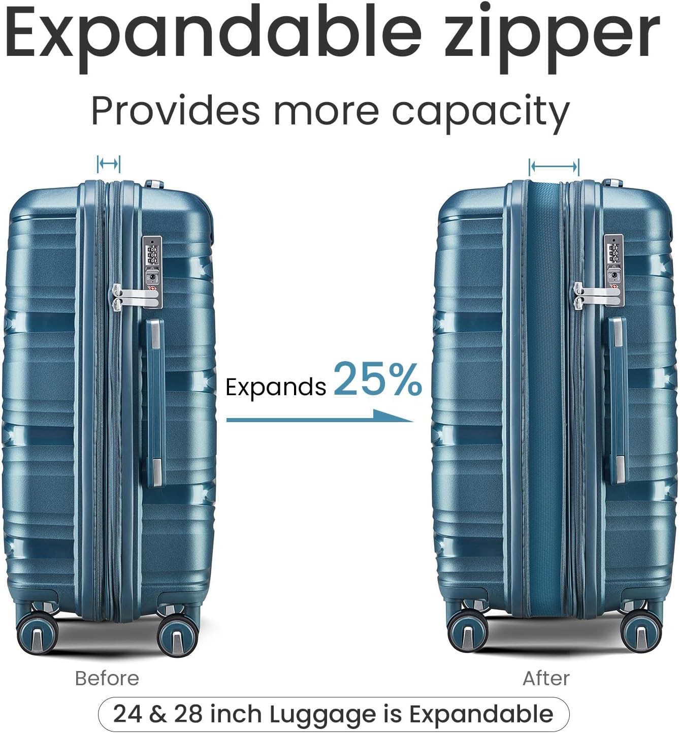 Campfun Luggage 4 Piece Sets, Expandable Carry On Luggage Set Hardshell PP, Suitcase Set with