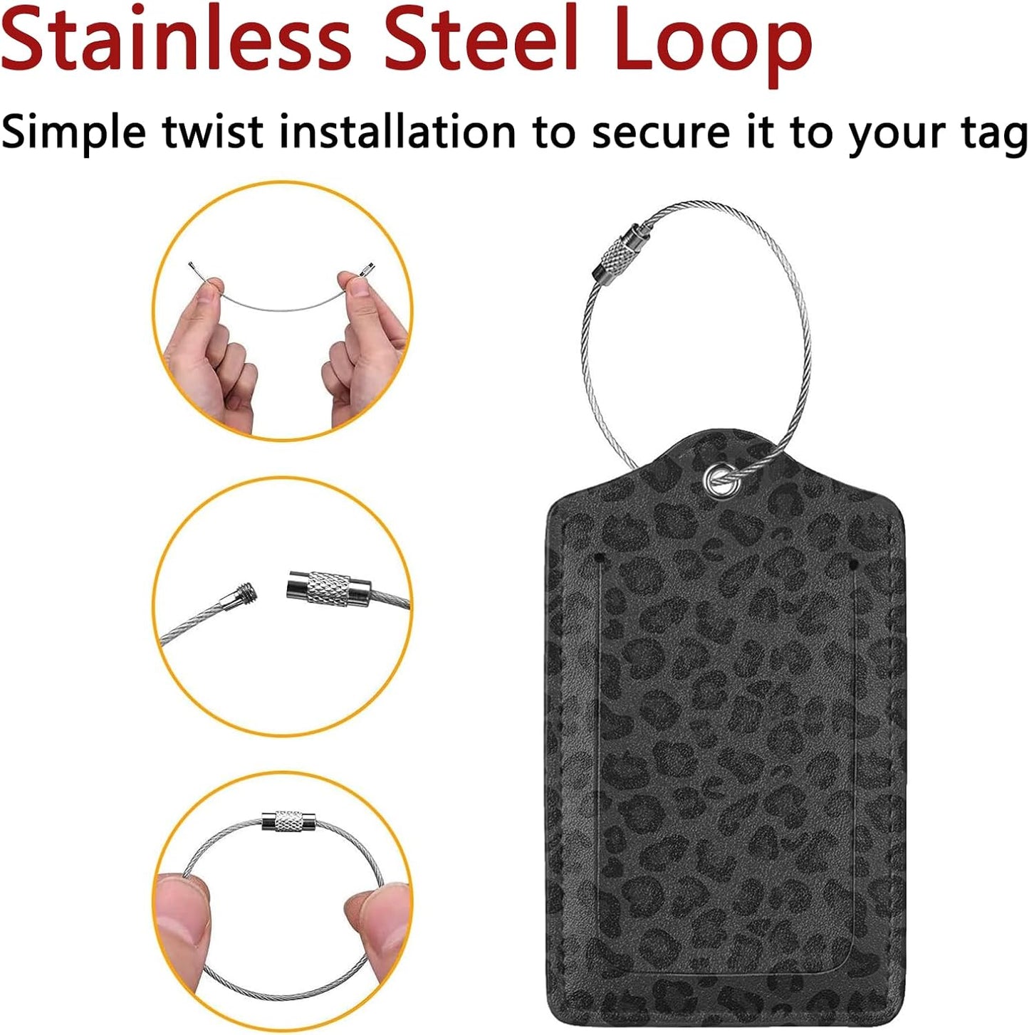 2 Pack Luggage Tags for Suitcase, Privacy Cover ID Label with Stainless Steel and Address Card for Travel Bag Backpack Cruise Ship Essentials Tag Women Girls - Black Leopard Cheetah