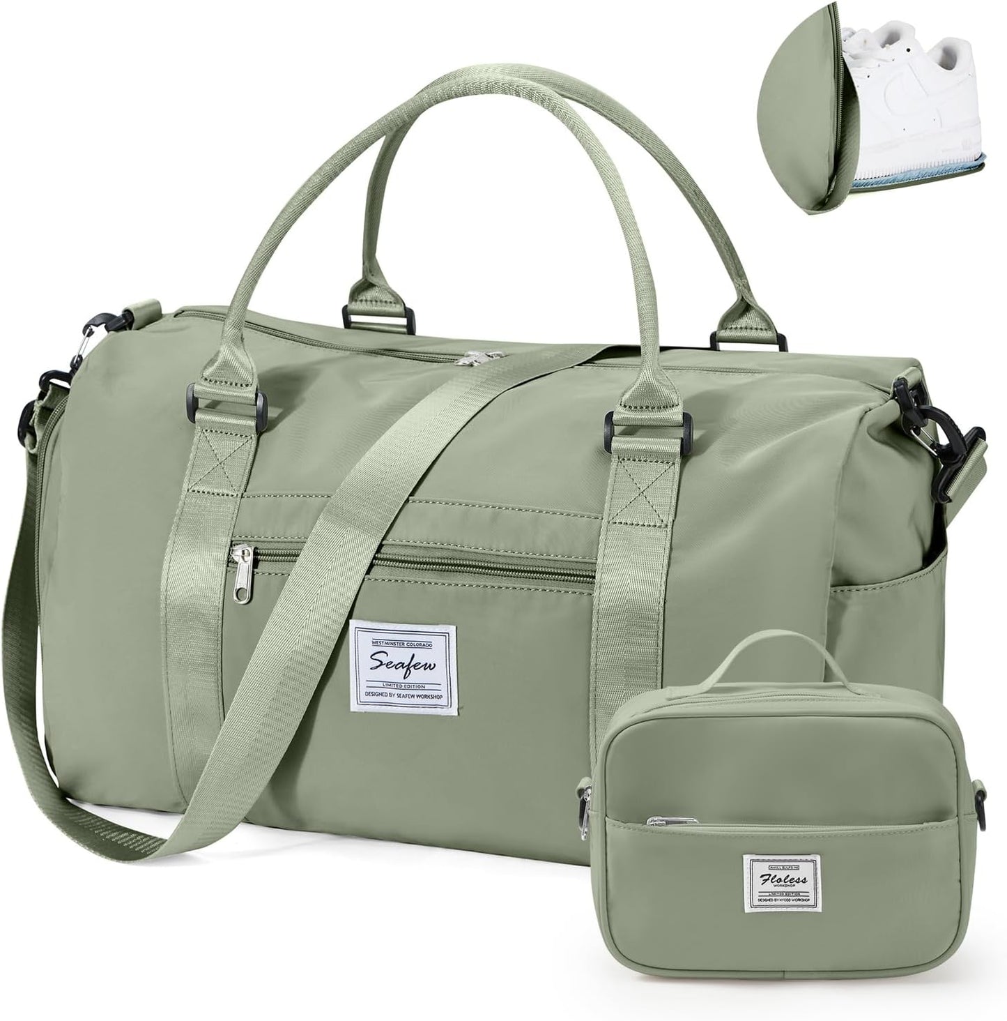 Gym Bag for Women with Shoes Compartment,Small Duffel Bag Sport bag with Toiletry Bag Overnight Travel Tote Bags Weekender Carry on Bag Personal Item Bags for Airlines Grey Green