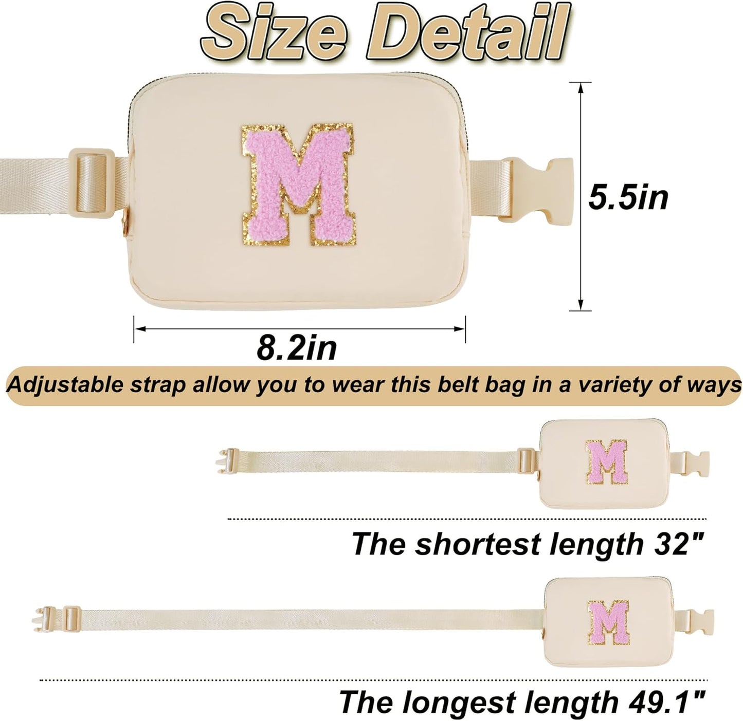 Belt Bag Fanny Pack Crossbody Bags with Initials Letter Patch Cute Stuff Birthday Gifts for Teenager Girls Trendy Stuff for Teens | Khaki,M
