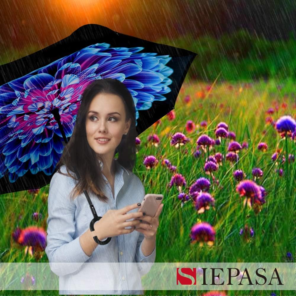 SIEPASA 49/56 Inch Inverted Reverse Upside Down Umbrella, Extra Large Double Canopy Vented Windproof Waterproof Stick Golf Umbrellas with C-shape Handle.