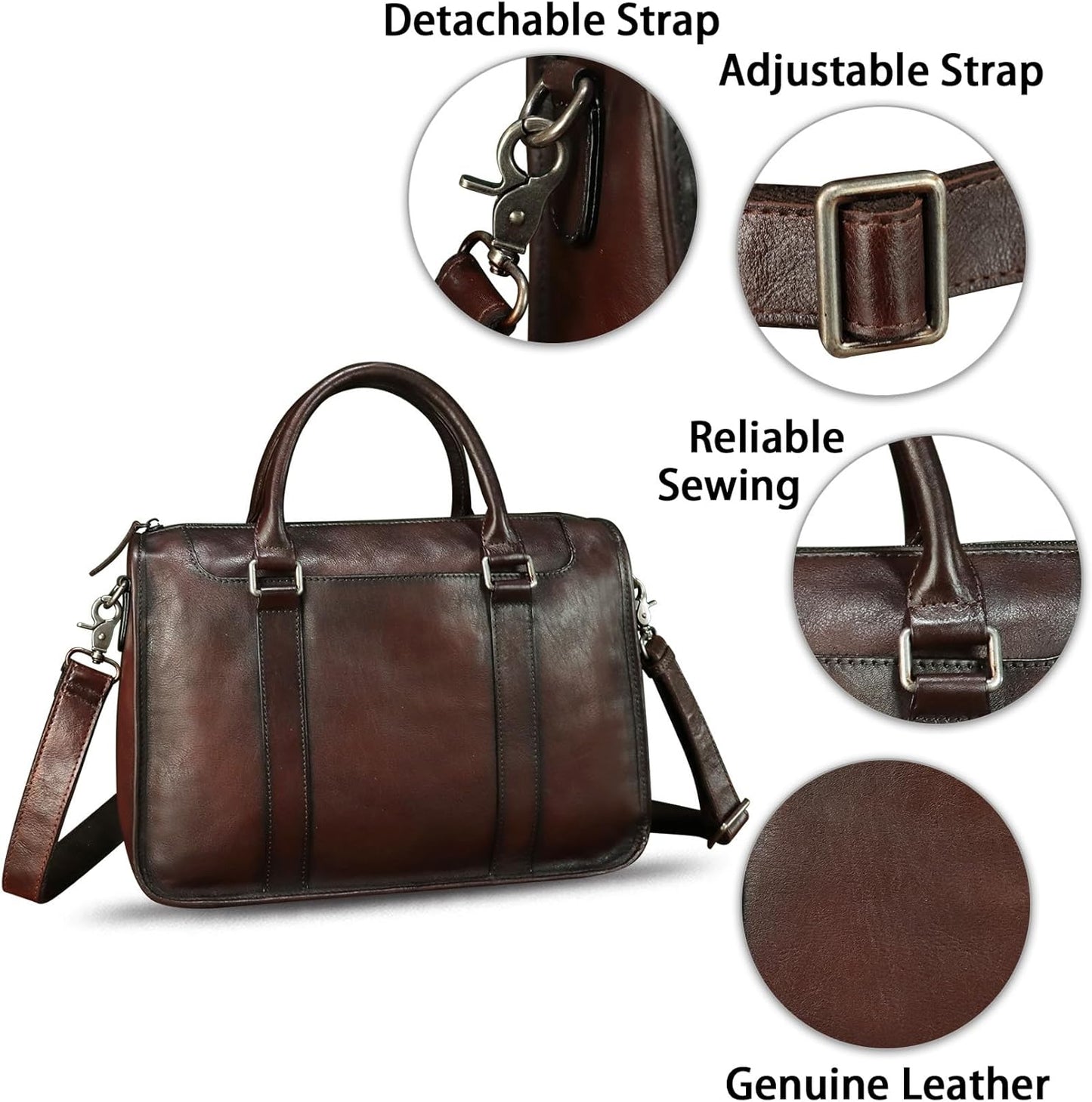 Genuine Leather Messenger Briefcase Bags for Men Vintage Real Leather Shoulder Purse Crossbody Bag Computer Laptop Bag