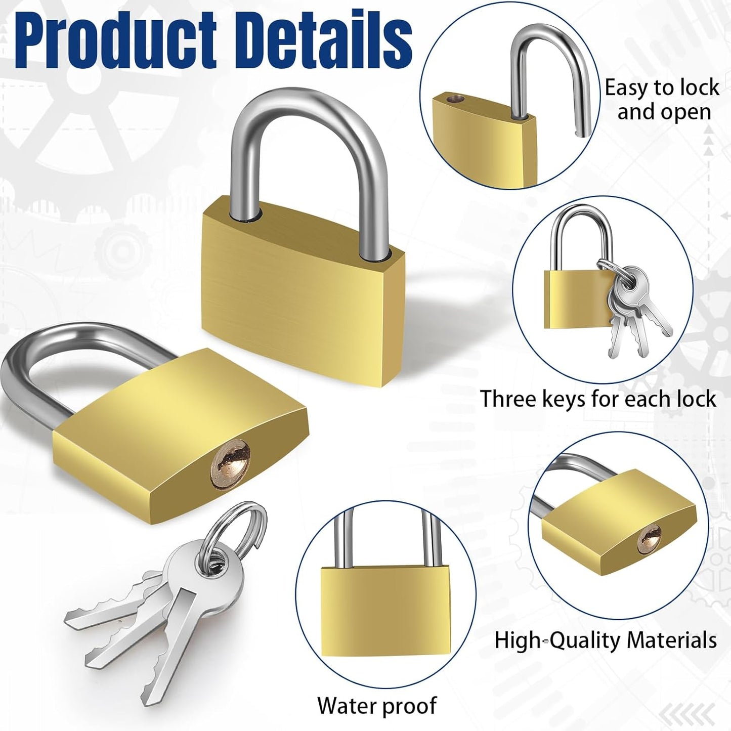 24 Pcs Solid Brass Keyed Padlock, Small Yellow Gym Lock, Strong Padlock with Same Key for Luggage Toolbox (25mm)
