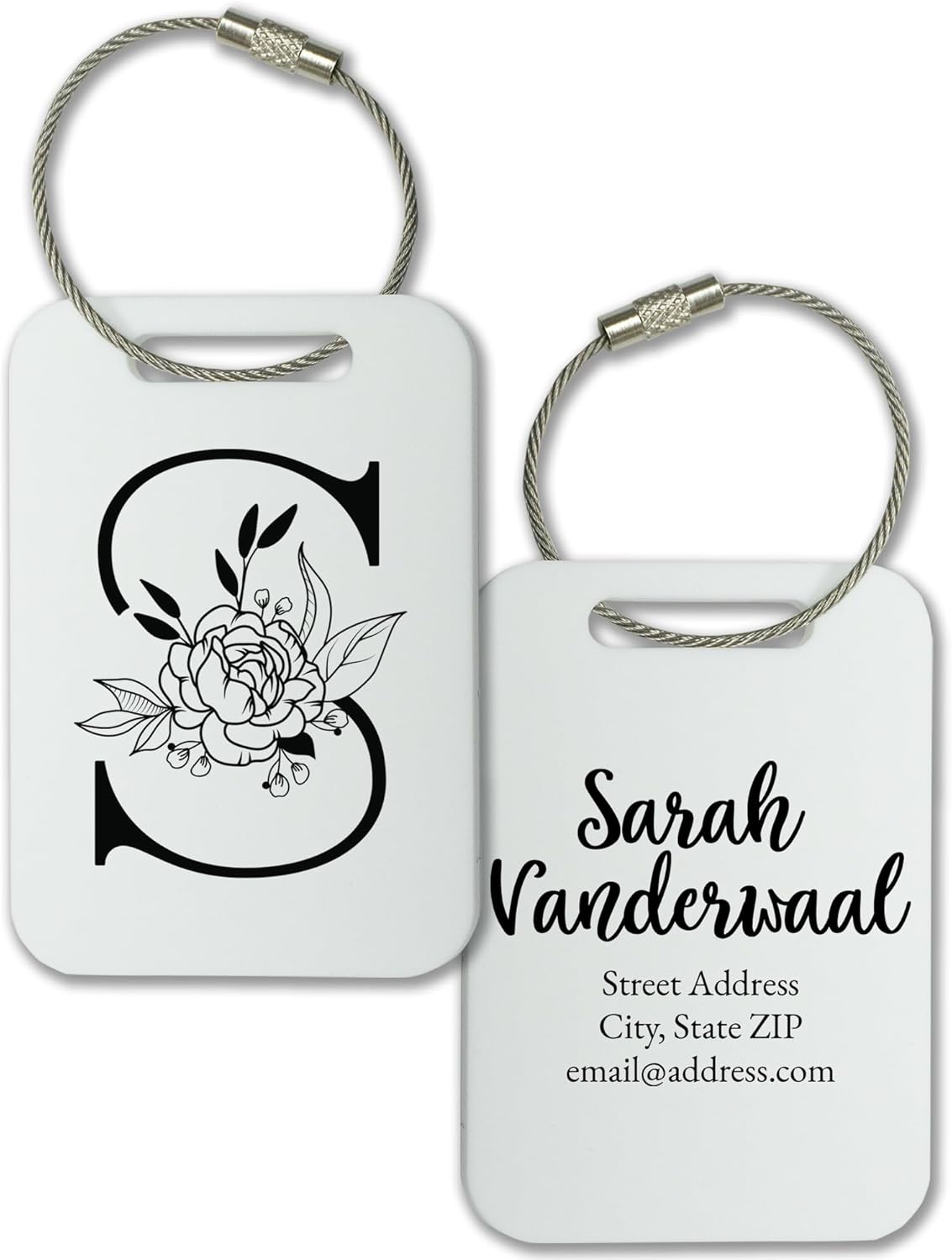 Personalized Monogram Name Tag for Luggage (3 or 6 Count Pack) | Custom Tag for Suitcase | Acrylic Name Tag for Travel | Choose Your Font & Color | Backpack ID Label (Monogram, White)