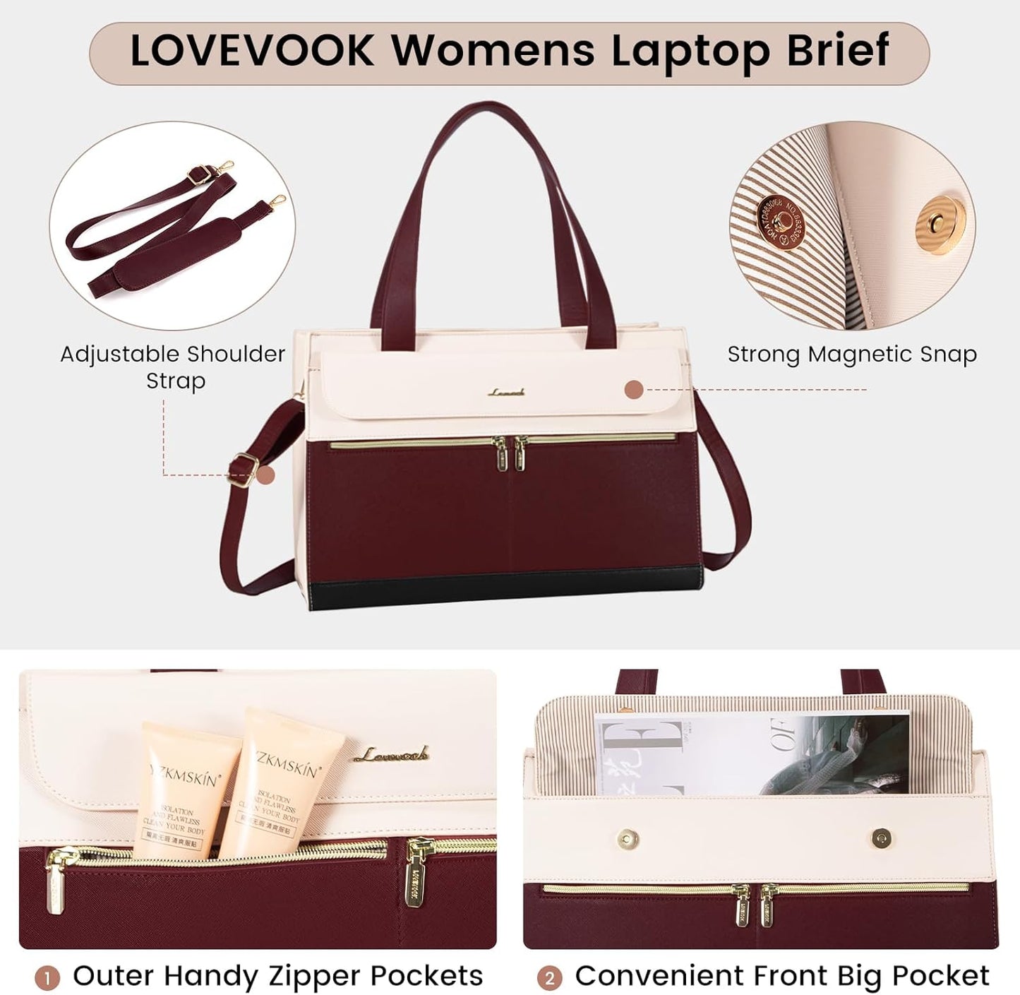 LOVEVOOK Laptop Tote - 15.6 Inch Professional Leather Computer Briefcase - Waterproof Shoulder Bag