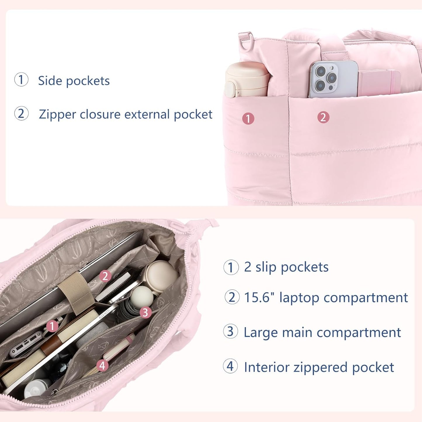 Tote Bag for Women Puffer Tote Bag Large Nurse Bags Shoulder Handbag with Zipper for Work Travel
