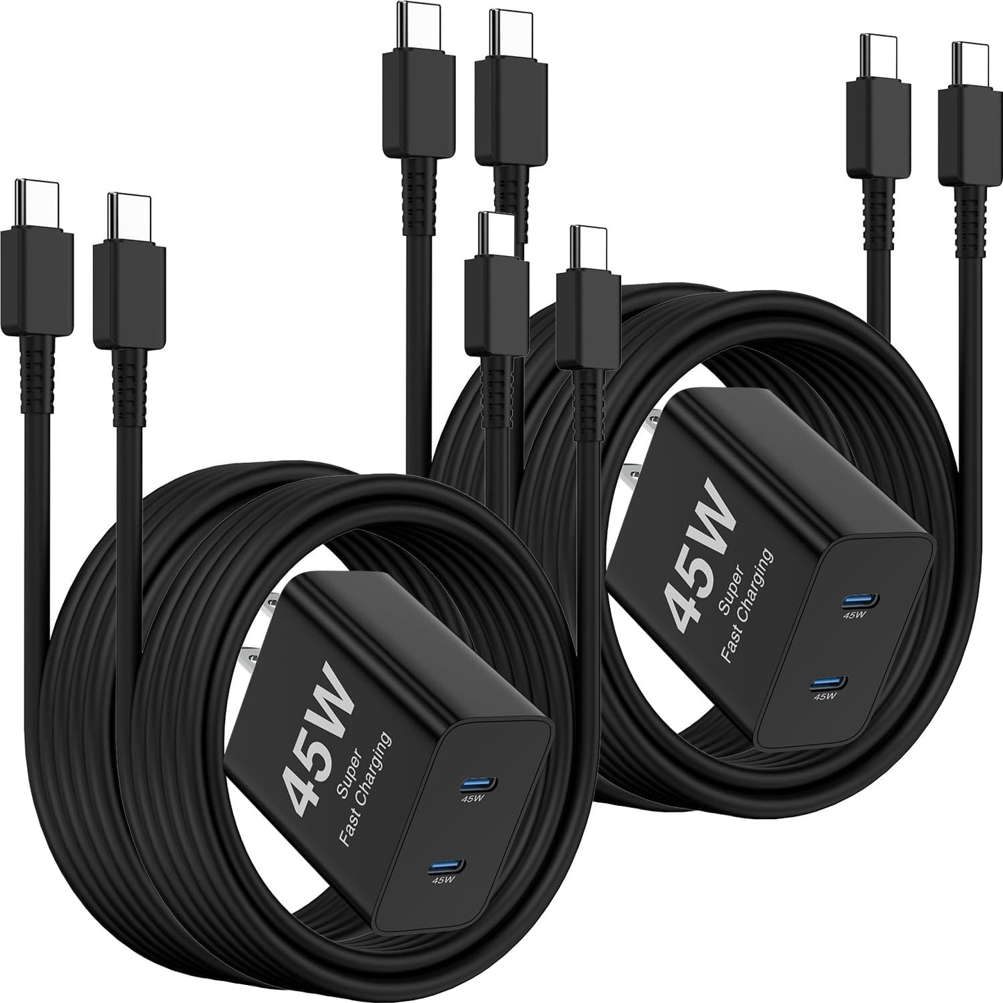 6ft/10ft Dual Port 45W iPhone 17 16 15 Charger Fast Charging Block and Long USB C to Type C Charger Cable Cord for Apple iPhone 17 Pro Max/17 Air/16 Pro/16/15 Pro/15 Plus/Mini/iPad Plug Cube/Samsung