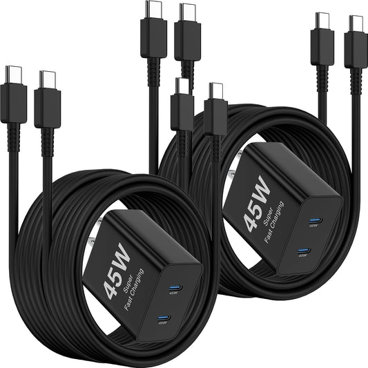 6ft/10ft Dual Port 45W iPhone 17 16 15 Charger Fast Charging Block and Long USB C to Type C Charger Cable Cord for Apple iPhone 17 Pro Max/17 Air/16 Pro/16/15 Pro/15 Plus/Mini/iPad Plug Cube/Samsung
