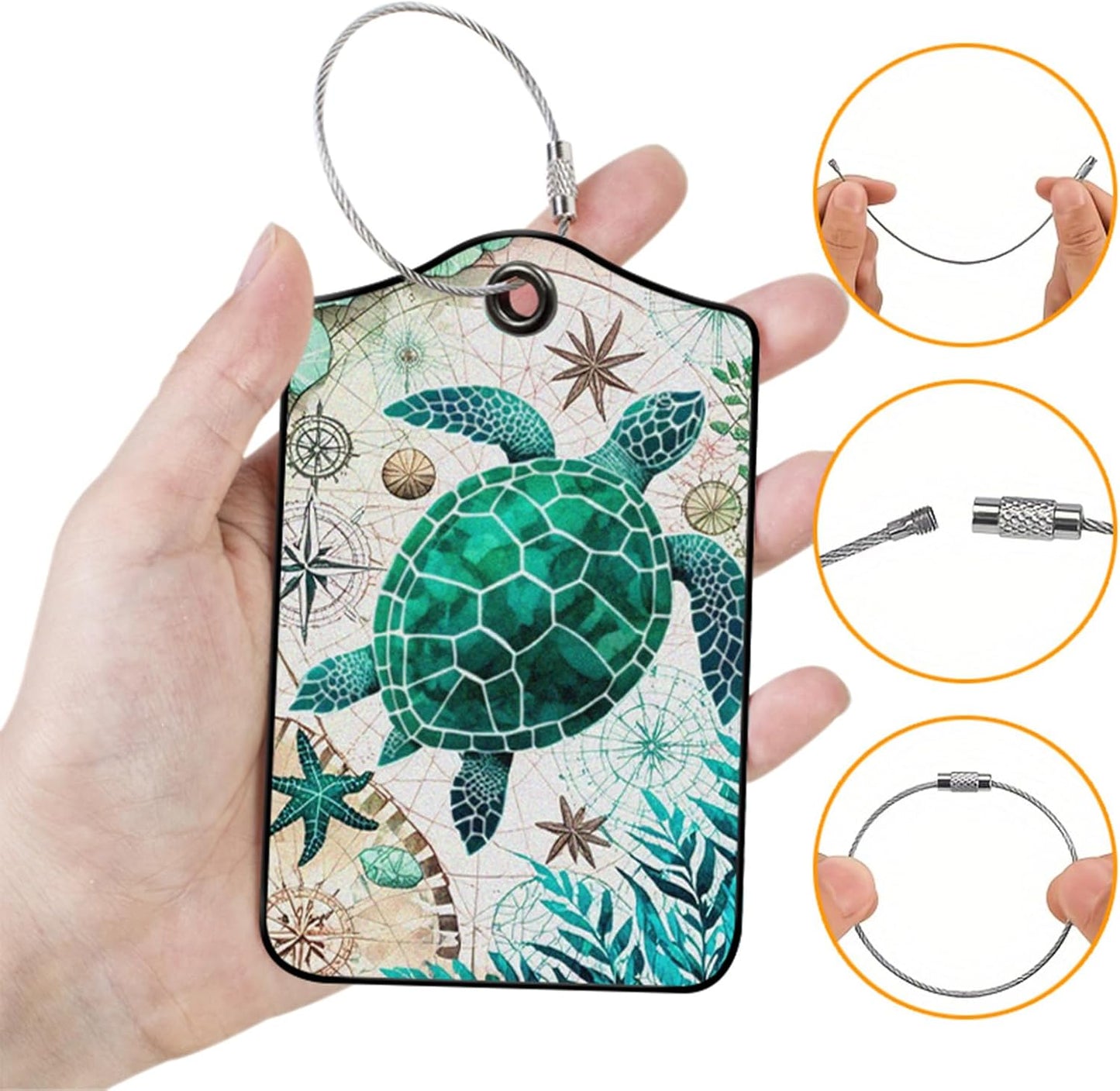 Turtles Leather Luggage Tags for Suitcases, PU Cruise Ship Travel Bag Tags with Privacy Cover ID Label with Stainless Steel Loop for Women Men Girls Cute Backpack Gift 2 Pack (Green Blue)