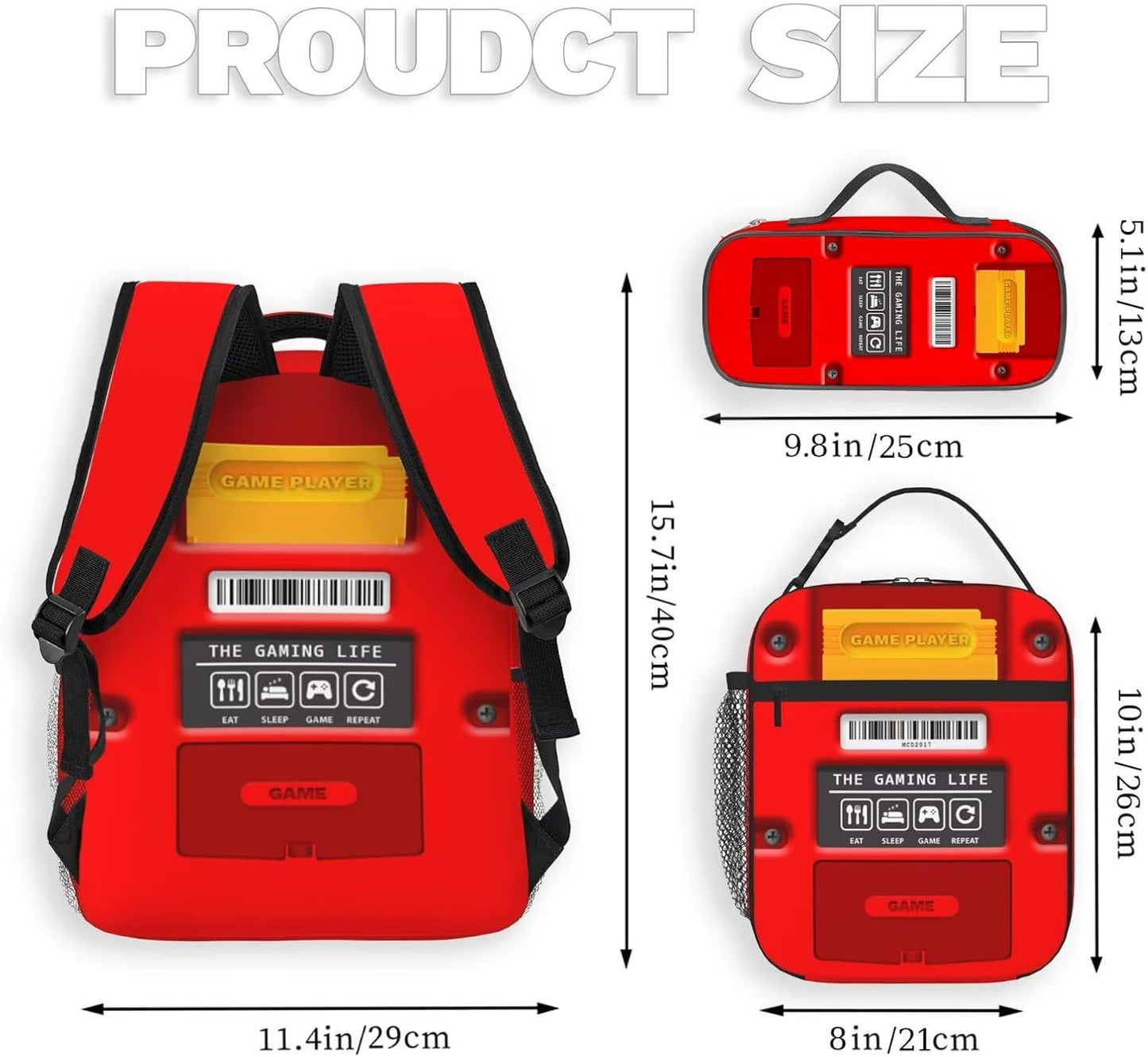 School Backpack With Lunch Bag and Pencil Case For Boys Gamer Backpack For Kids Children Teens Video Game Bookbag Game Large Travel Laptop Backpacks