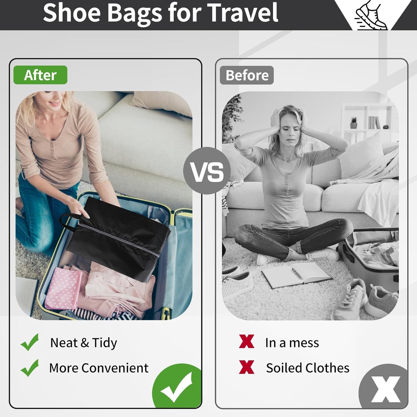 Shoe Bags for Travel, Set of 8 Pack Shoe Travel Bags for Packing, Large Waterproof Portable Travel Shoe Bag with Zipper Travel Essentials Women for and Men
