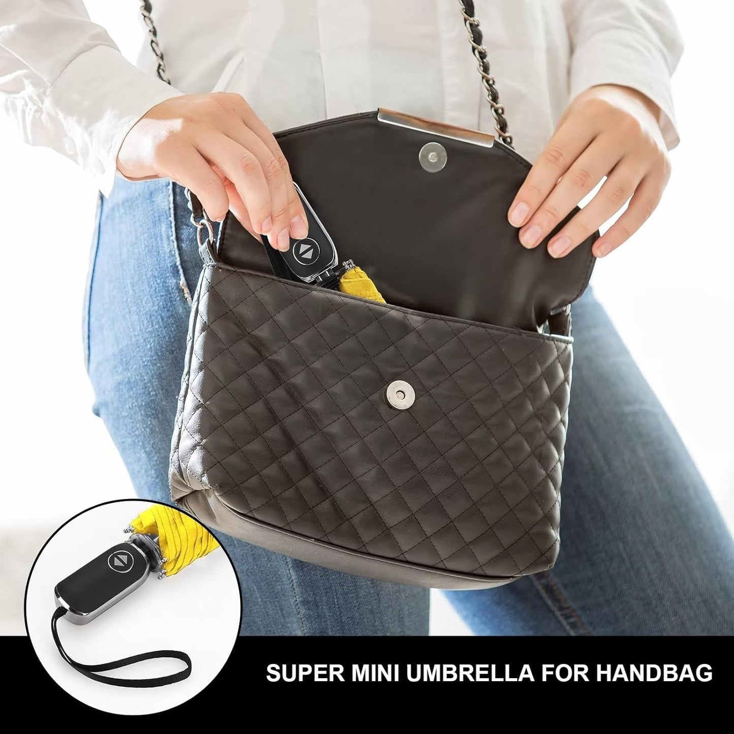 LEAGERA Compact Travel Umbrella for Purse - Flat Handle, Waterproof for Light Rain
