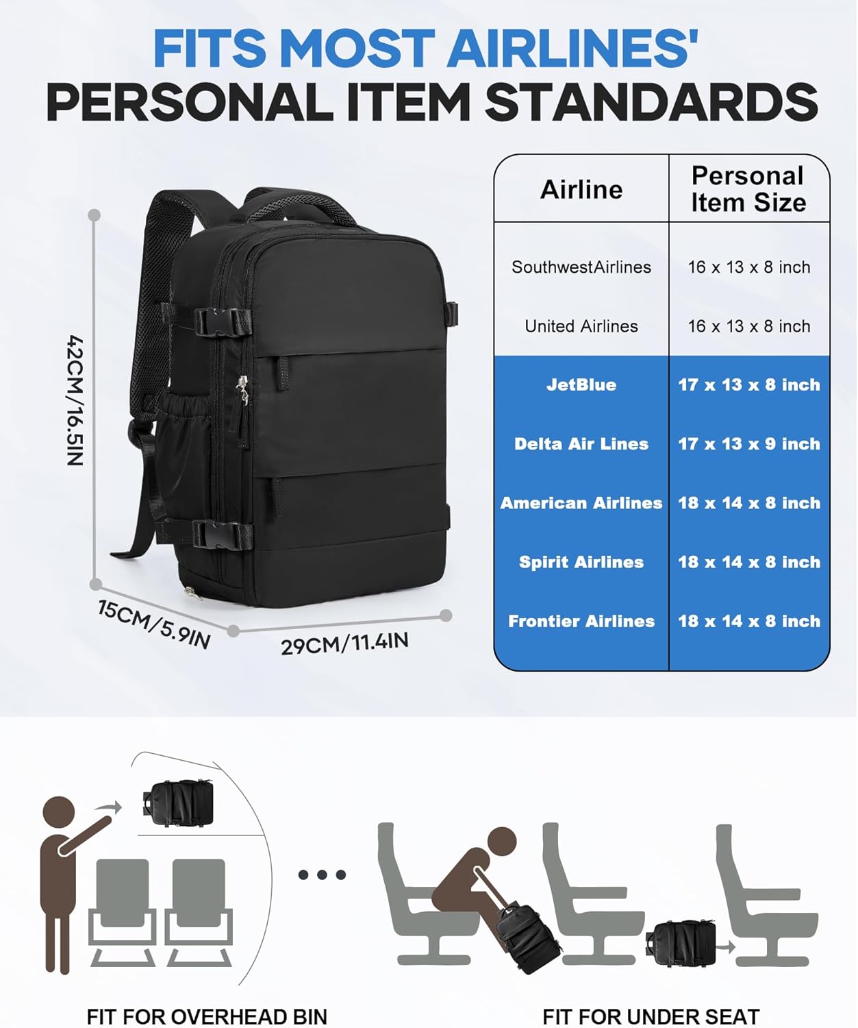 Vacuum Backpack Travel with Pump,Travel Backpack with Vacuum System, Shoe Compartment, United Airlines Personal Item Bag 17x10x9,Mochila compresion al vacio,Black