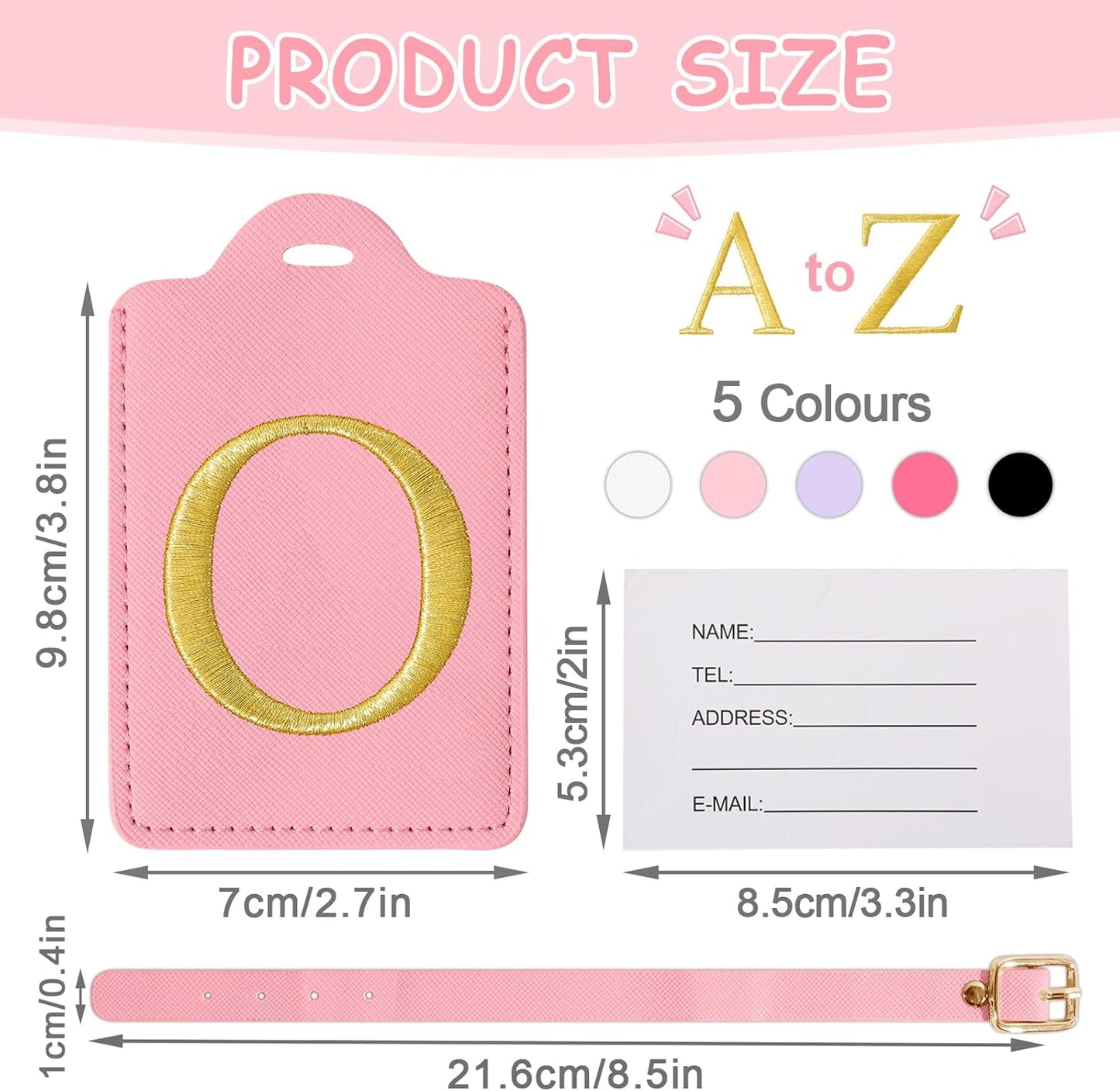 Initial Letter Luggage Tags for Suitcases, Personalized Embroidered Letter Luggage Bag Suitcase Identifier Name Tag, Cute PU Leather Travel Luggage Tags, Bag Tags for Luggage Handbags(Pink O)