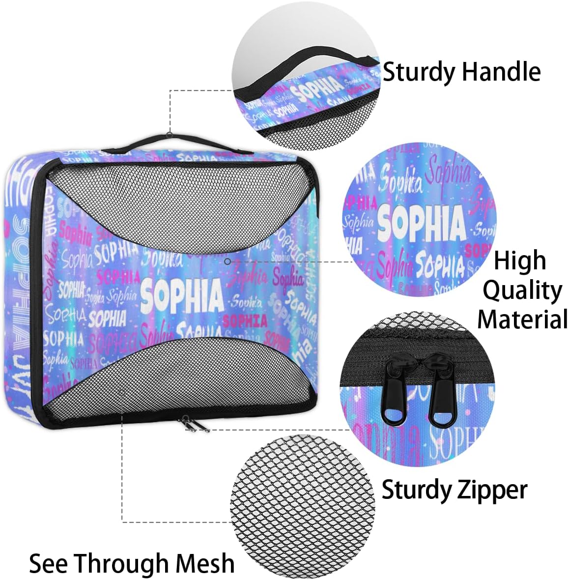 Custom Packing Cubes with Name, 4Pcs/Set Travel Luggage Packing Organizers Set for Women, Gradient Blue Galaxy Background