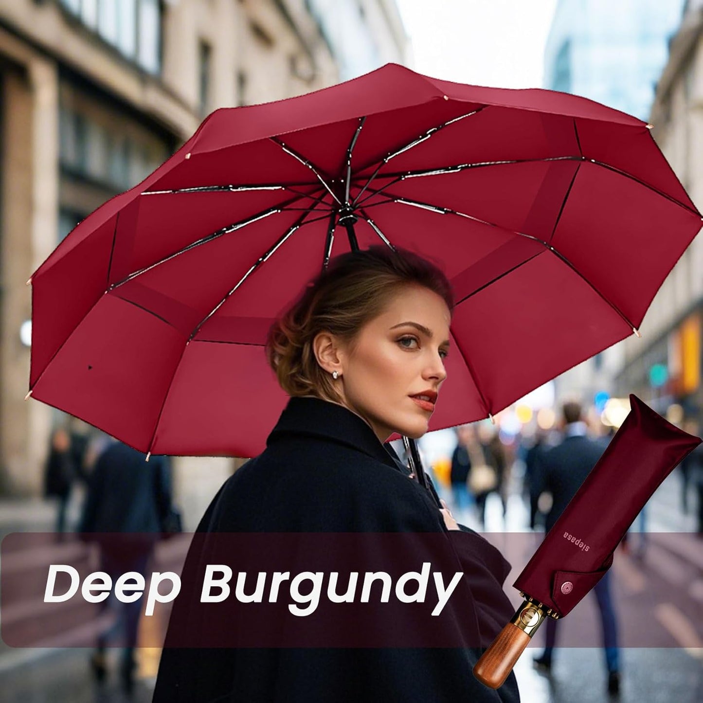 SIEPASA 49/54/62 Inch Windproof Golf Umbrella - Automatic Open/Close, Real Wood Handle - Large Folding Travel Umbrella for Wind, Rain & Sun Protection.