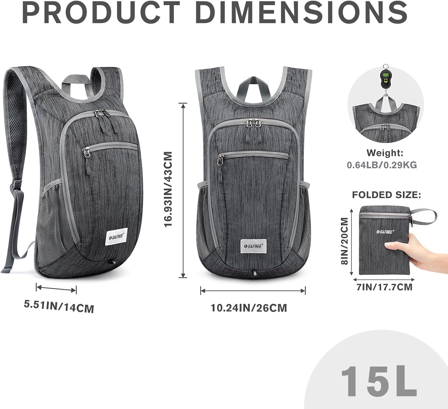 G4Free 10L/15L Hiking Backpack Lightweight Packable Hiking Daypack Small Travel Outdoor Foldable
