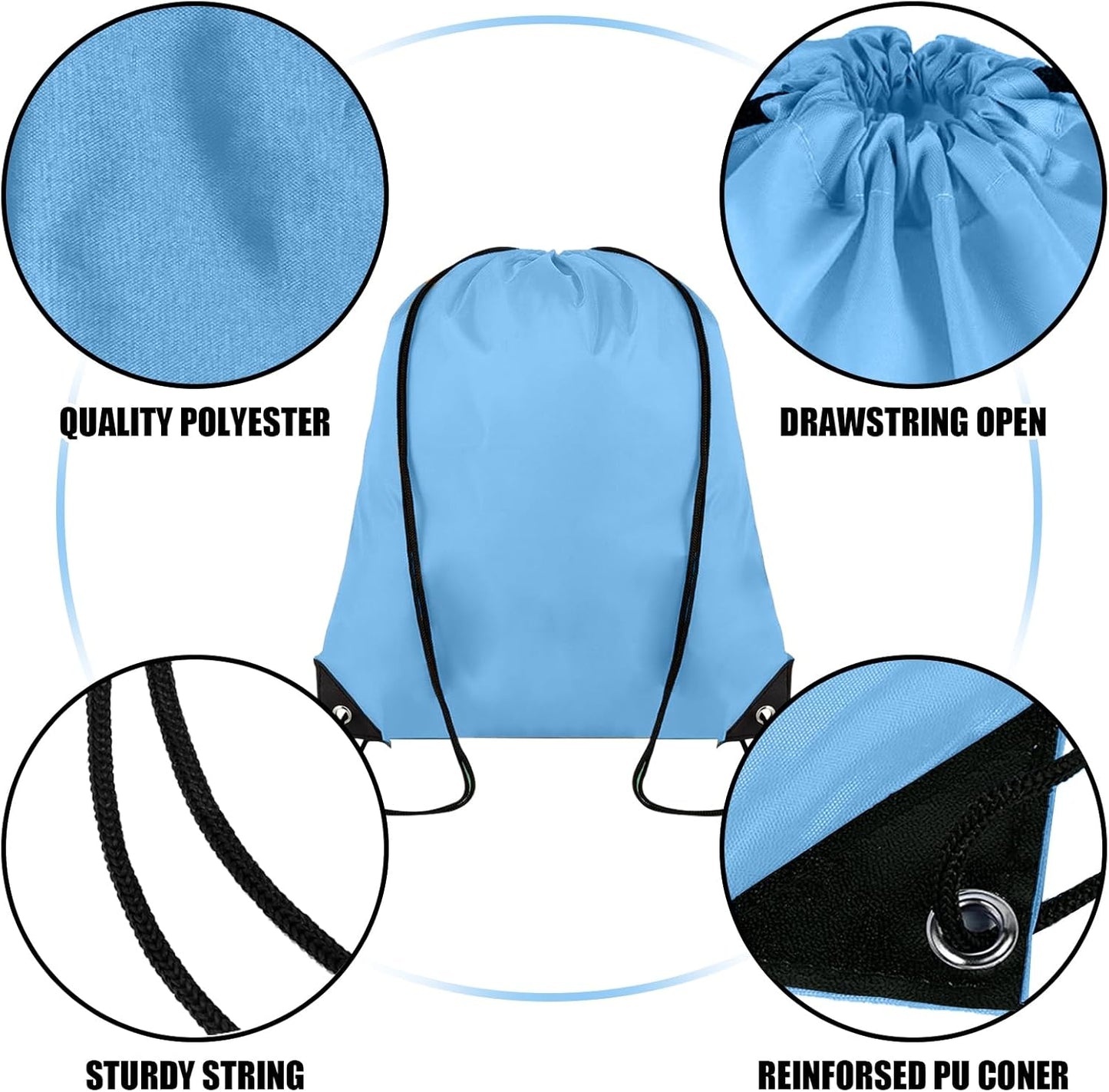 40 Pieces Drawstring Backpack Bulk Cinch Sackpack Ployster Drawstring Bags for Gym Party Trip(Sky